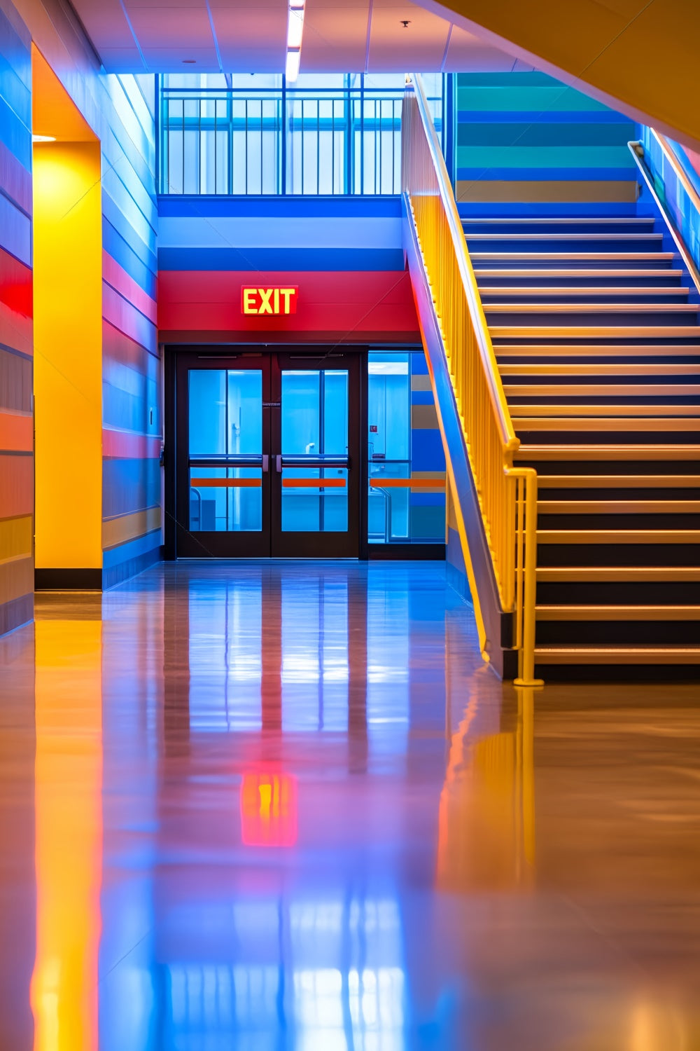School Picture Backdrop Bright Steps Corridor Backdrop LXX57-49