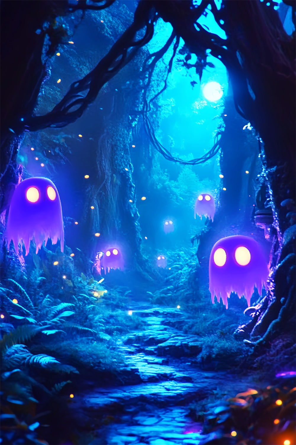 Spooky Halloween Backdrop Moonlit Spirit Pathway Backdrop LXX57-60