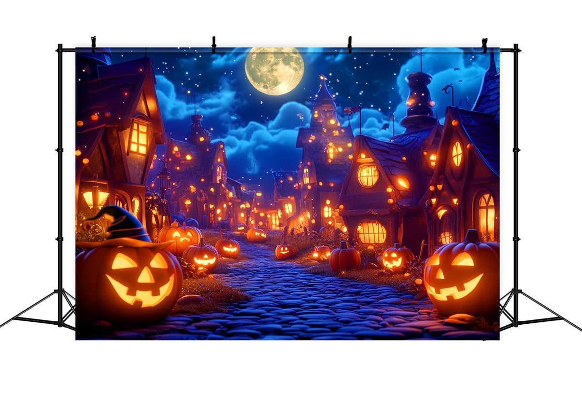 Haunted House Backdrop Moonlight Pumpkin Village Backdrop LXX57-65