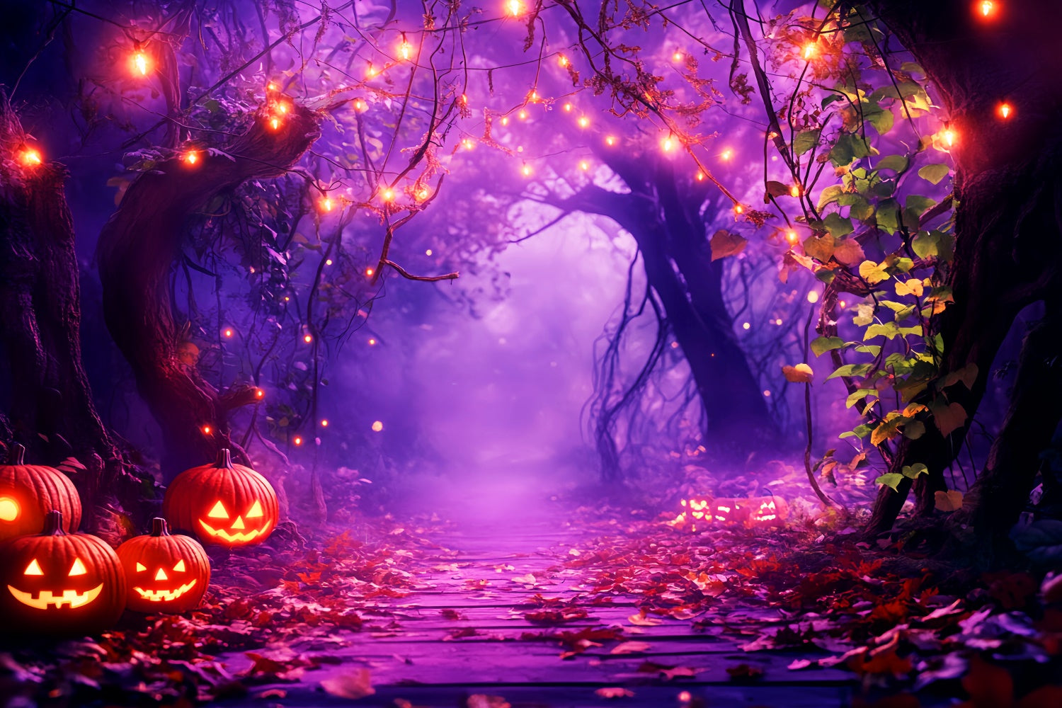 Forest Backdrops Pumpkin Glow Path Halloween Backdrop LXX57-69