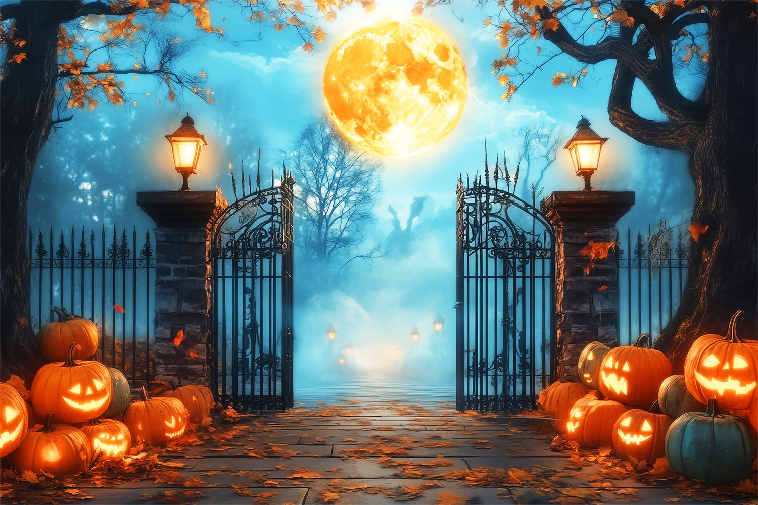 Halloween Moon Backdrop Spooky Manor Gates Backdrop LXX57-70