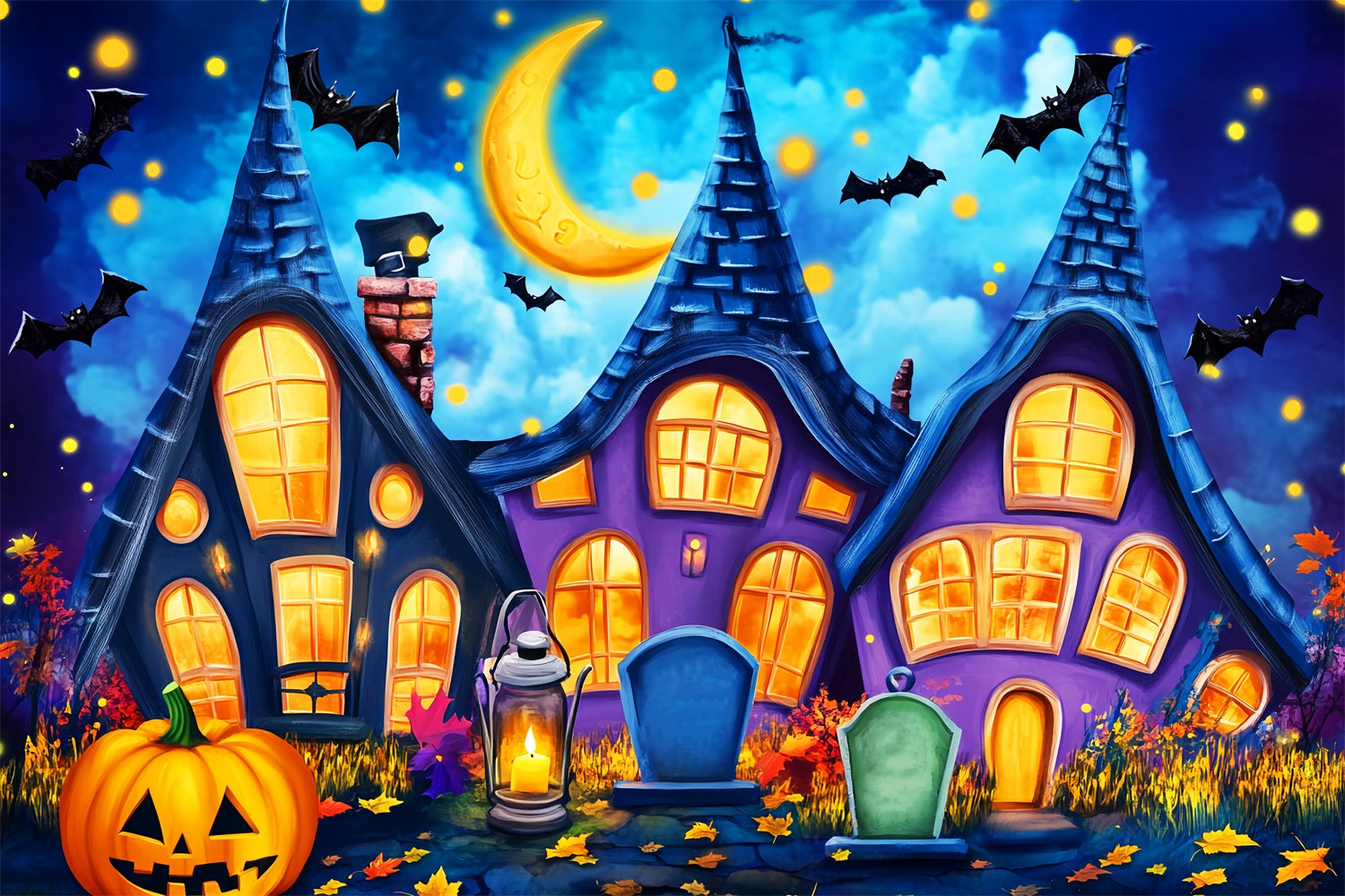 Haunted House Backdrop Cartoon Creepy Cottage Backdrop LXX57-71