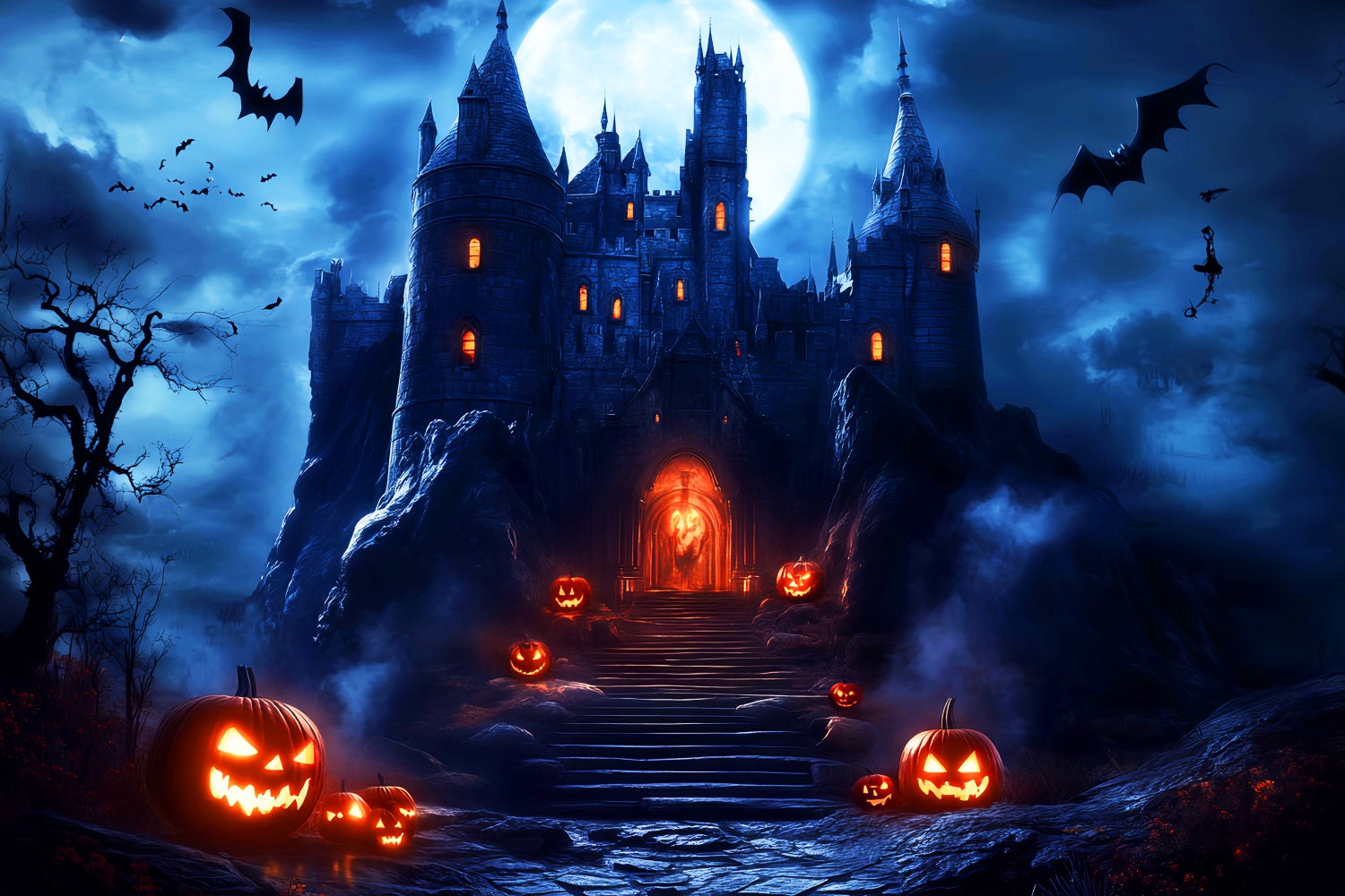 Scary Halloween Backdrop Phantom Castle Entrance Backdrop LXX57-75