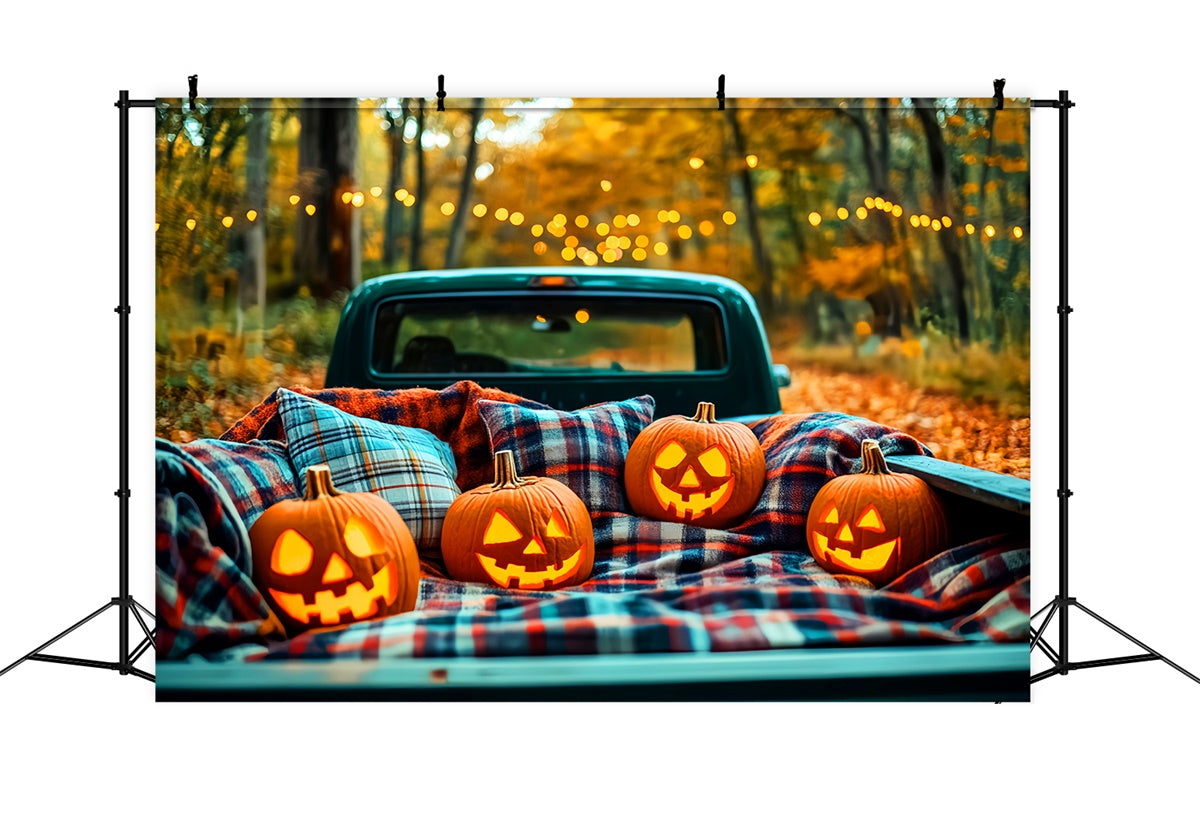 Forest Backdrop Pumpkin Truck Glow Halloween Backdrops LXX57-76
