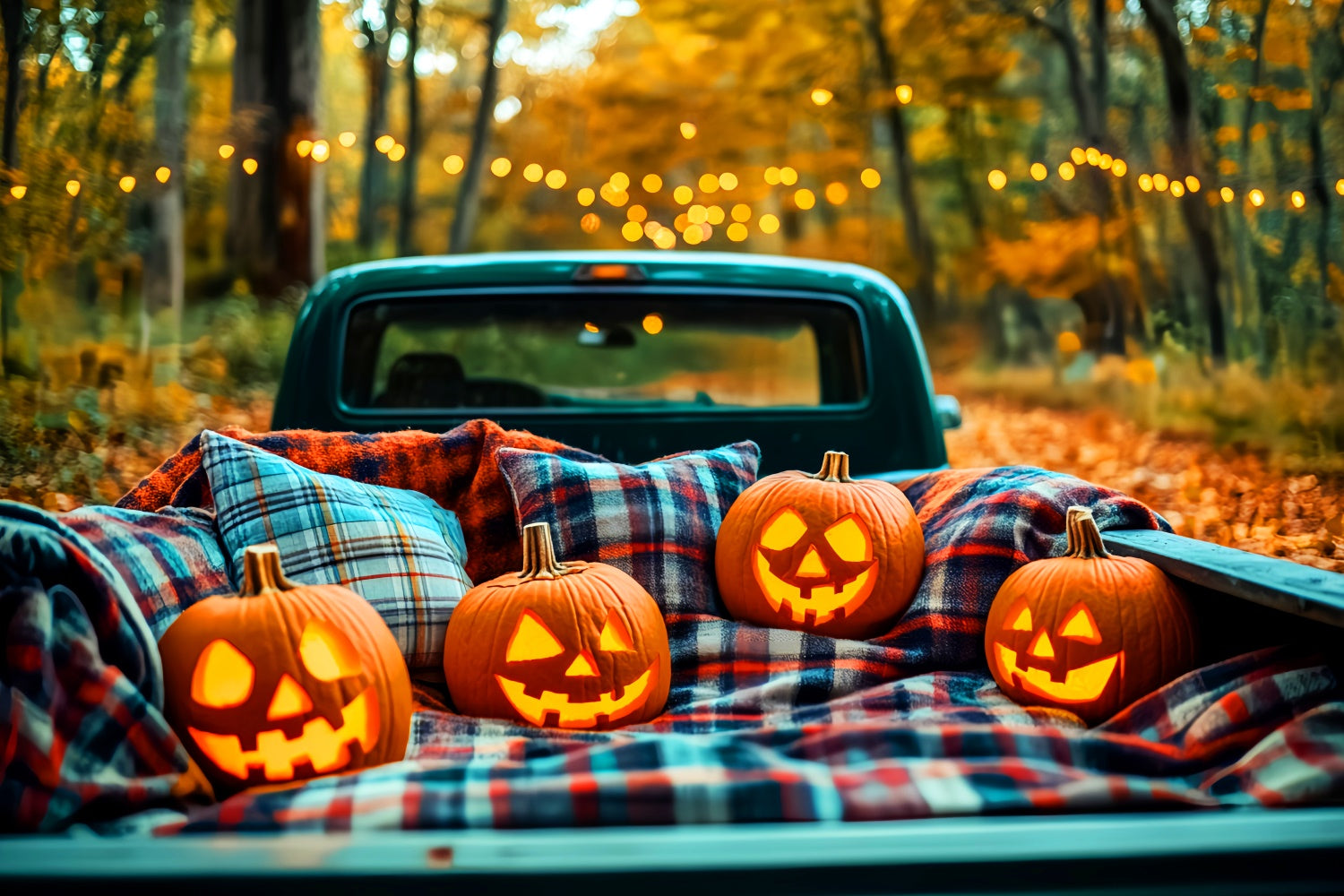 Forest Backdrop Pumpkin Truck Glow Halloween Backdrops LXX57-76