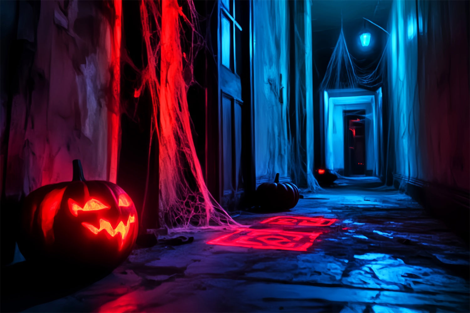 Spooky Halloween Backdrop Sinister Neon Hallway Backdrop LXX57-79
