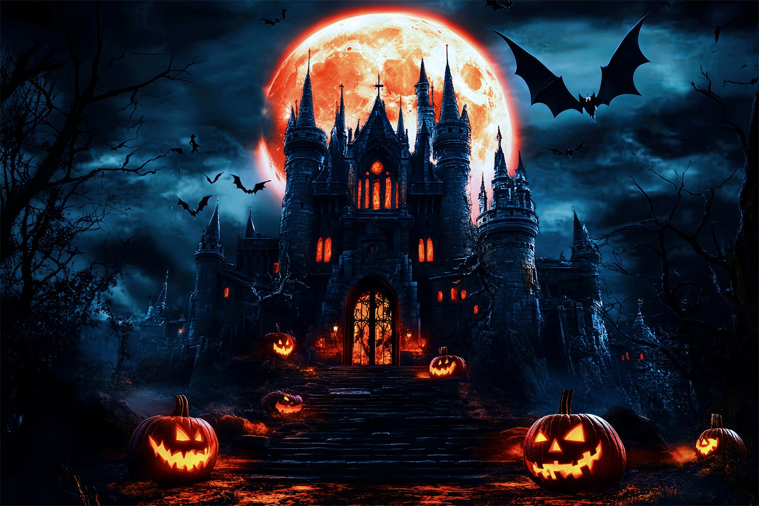 Halloween Moon Backdrop Haunted Curse Citadel Backdrop LXX57-80