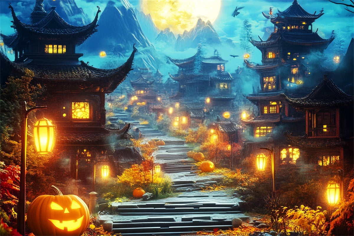 Halloween Backdrops Haunted Lantern Village Backdrop LXX57-88