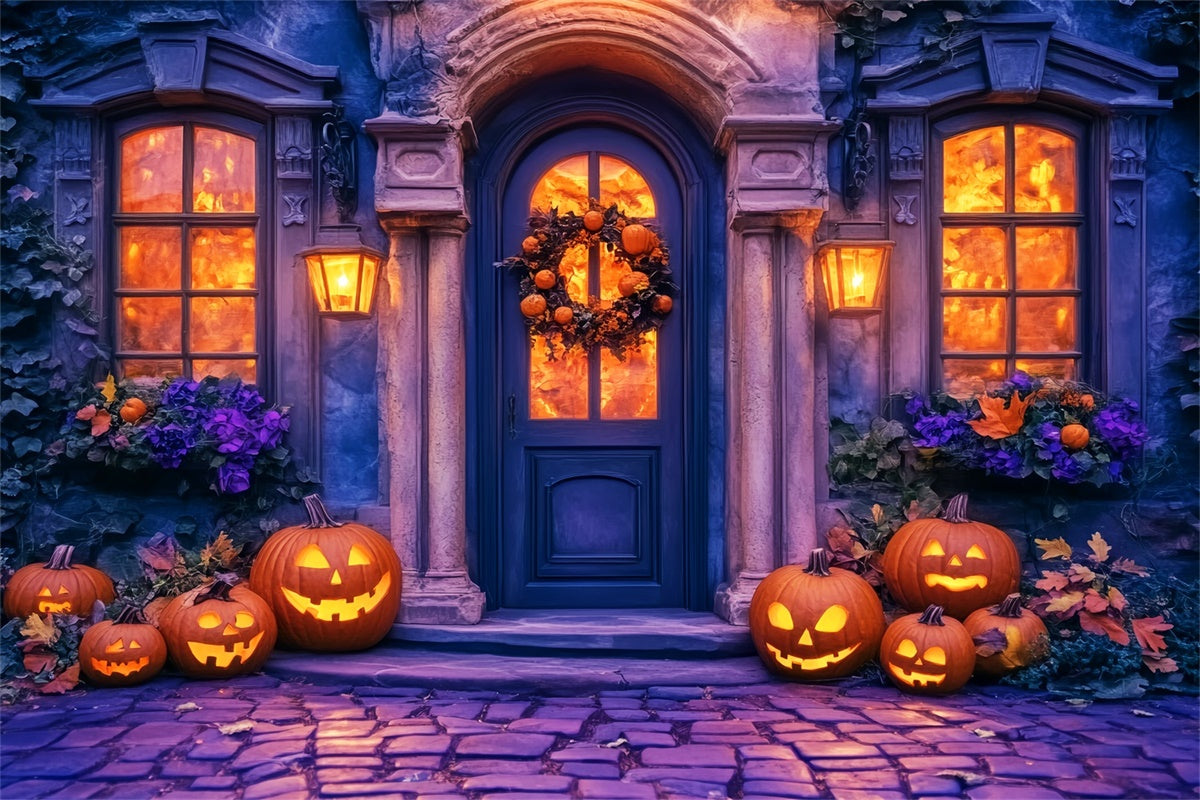 Halloween Photo Backdrop Elegant Pumpkin Porch Backdrop LXX57-90