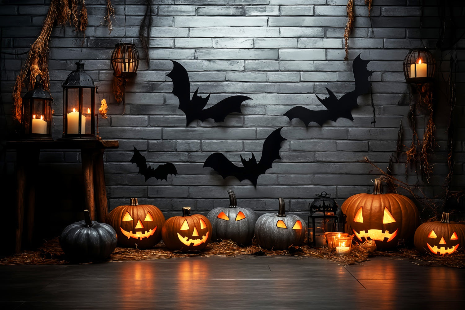 Halloween Wall Backdrop Midnight Brick Candlelit Backdrop LXX57-91