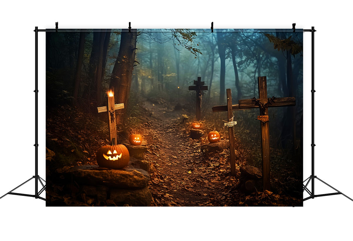 Halloween Graveyard Backdrop Haunted Forest Path Backdrop LXX58-10