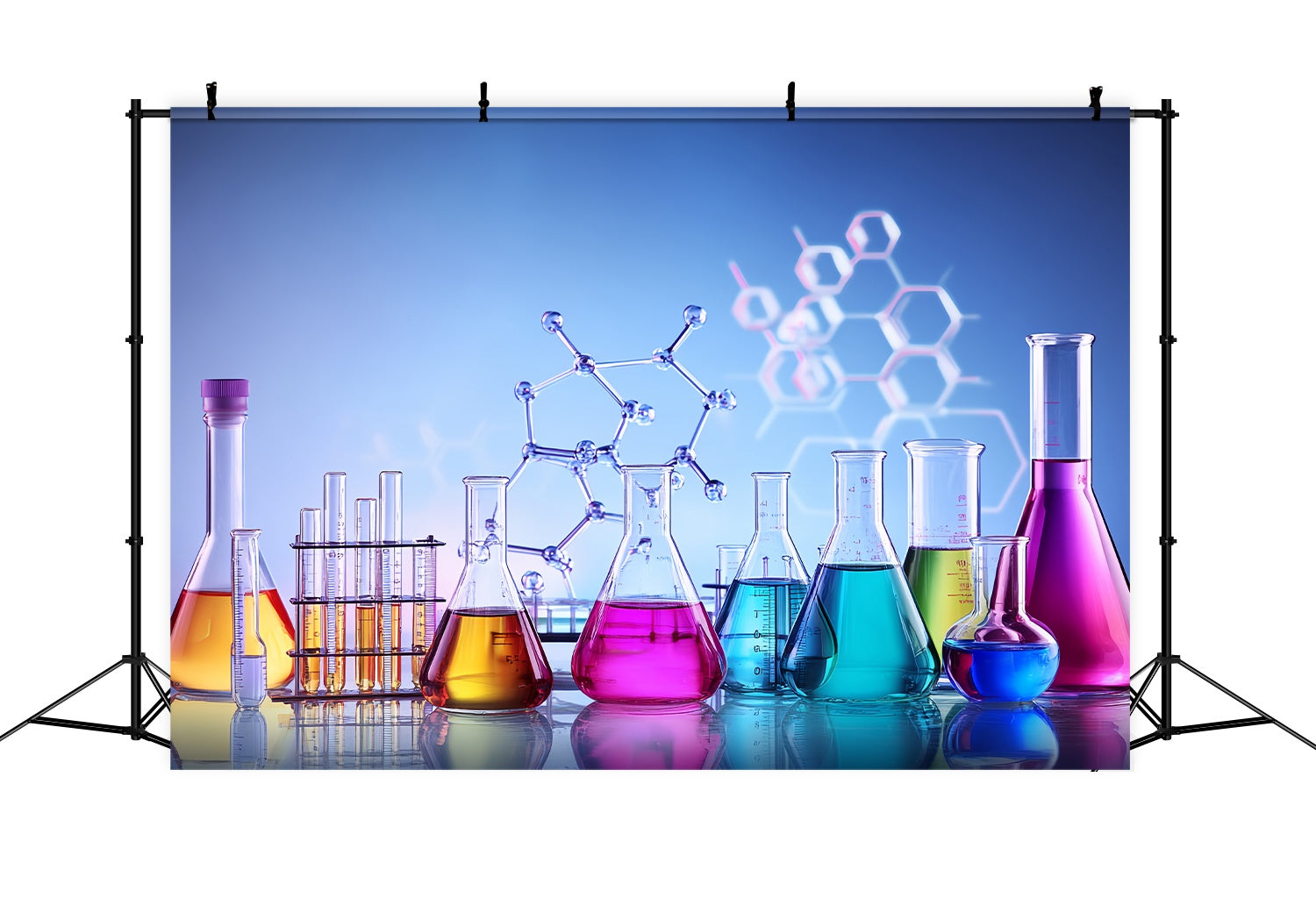 Chemistry Backdrop Colorful Chemistry Flasks Molecular Structure Back To School Backdrop LXX58-103