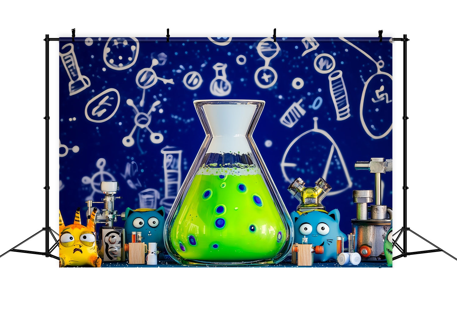 Chemistry Backdrop Cartoon Monster Science Experiment Setup Back To School Backdrops LXX58-107