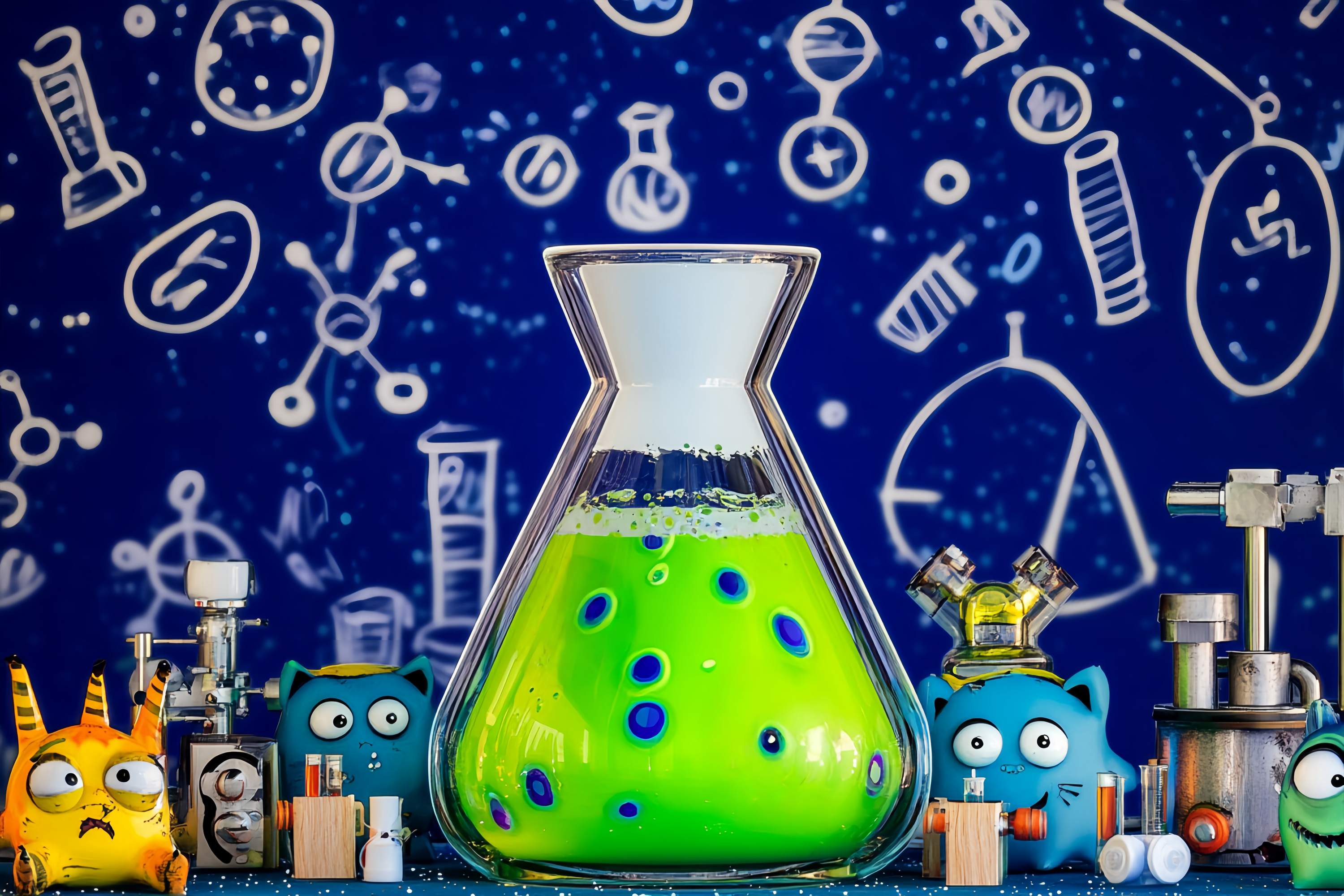 Chemistry Backdrop Cartoon Monster Science Experiment Setup Back To School Backdrops LXX58-107