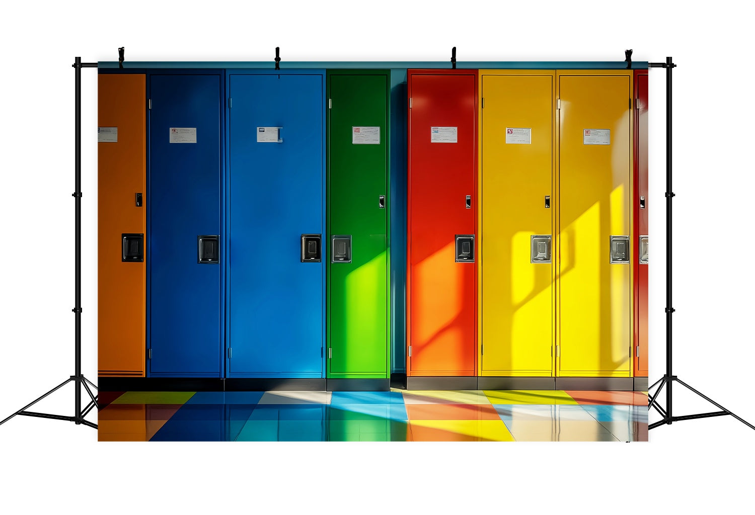 School Locker Backdrop Rainbow Color School Locker Row Back To School Backdrops LXX58-110