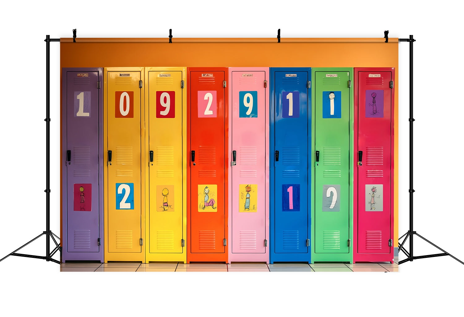 School Locker Backdrop Numbered Colorful Lockers Illustration Back To School Backdrop LXX58-111