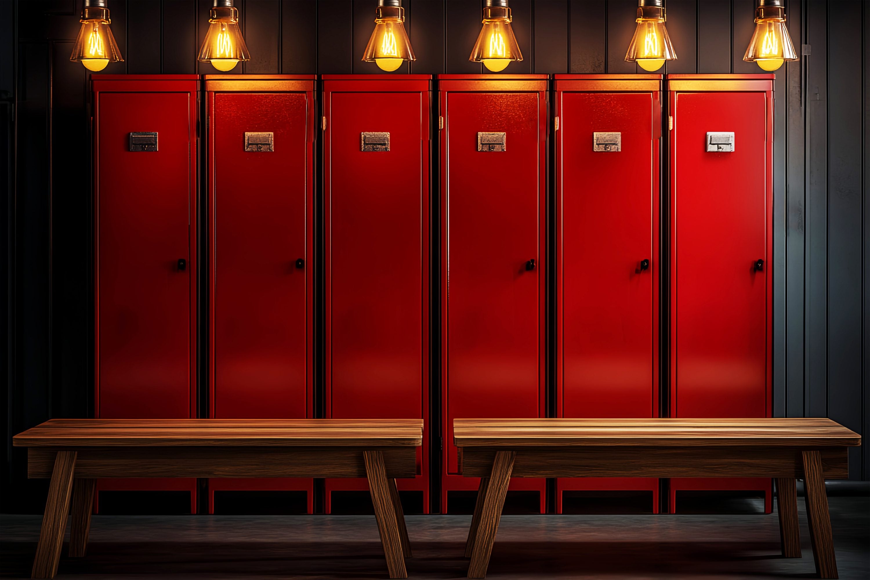 School Locker Backdrop Vintage Red Lockers Warm Lighting Back To School Photography Backdrops LXX58-112