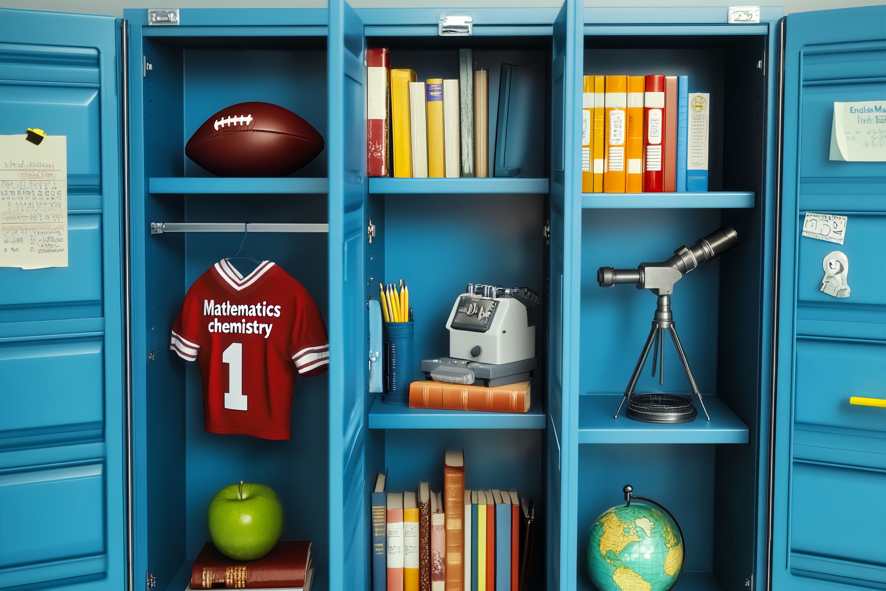 School Locker Backdrop Blue Locker Filled School Supplies Back To School Photography Backdrops LXX58-114
