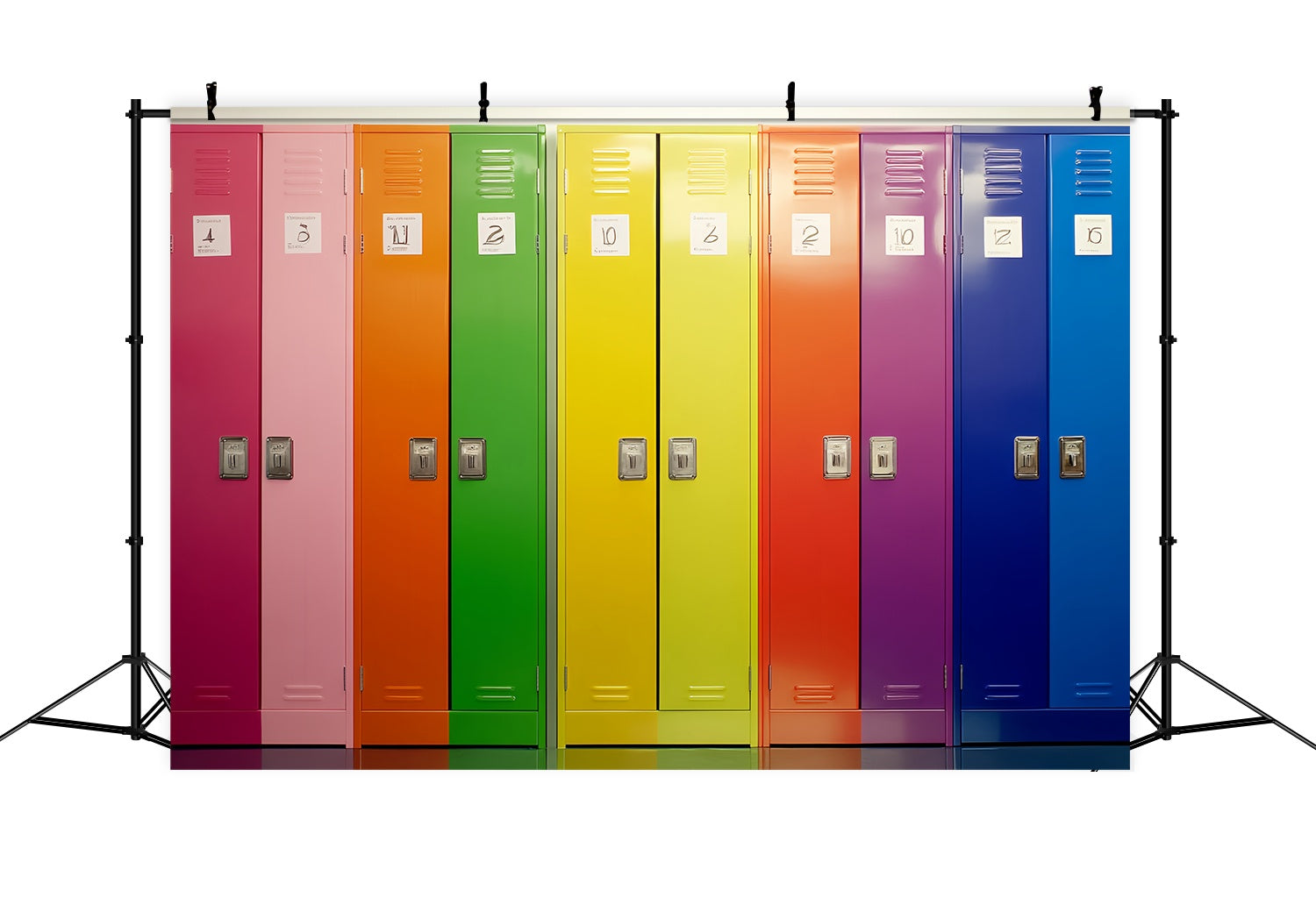 School Locker Backdrop Rainbow Numbered Locker Row Back To School Backdrop LXX58-115