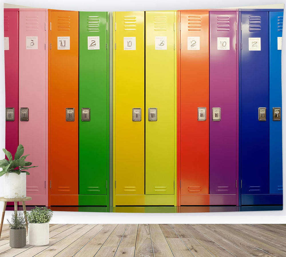 School Locker Backdrop Rainbow Numbered Locker Row Back To School Back