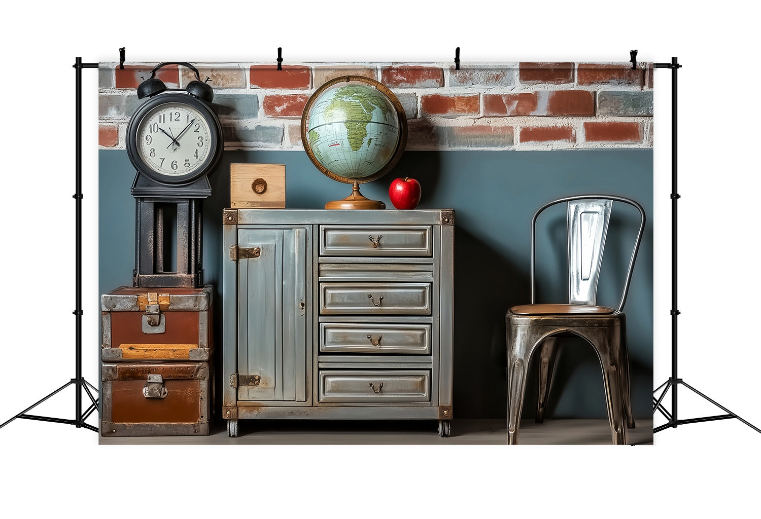 School Locker Backdrop Vintage Classroom Furniture Setup Back To School Photo Backdrop LXX58-116