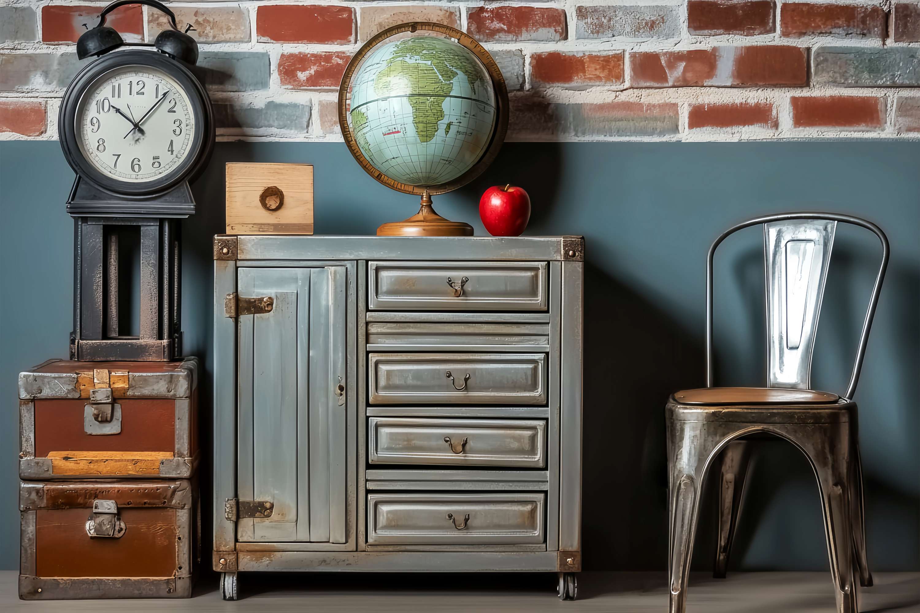 School Locker Backdrop Vintage Classroom Furniture Setup Back To School Photo Backdrop LXX58-116