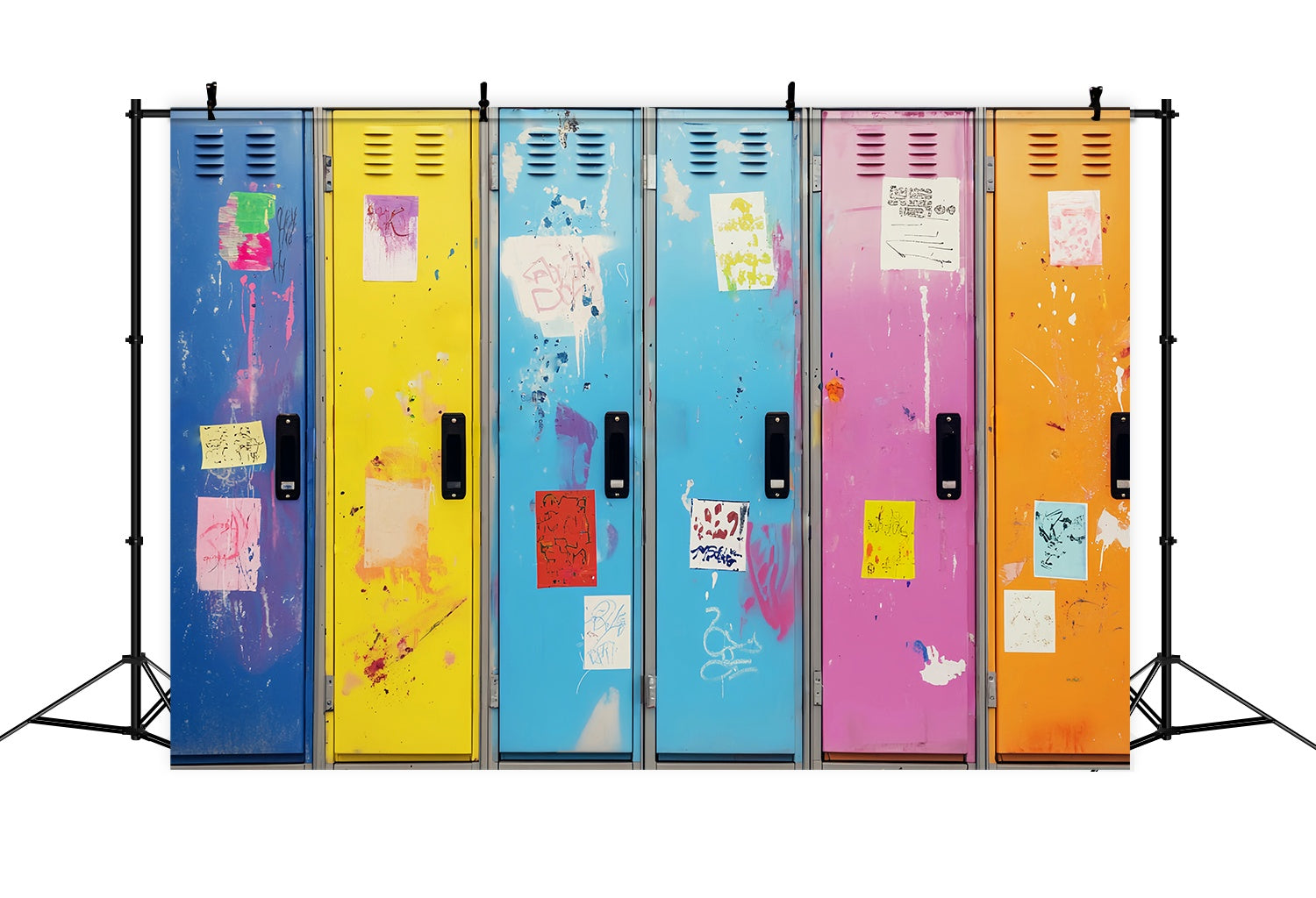 School Locker Backdrop Graffiti Painted School Lockers School Picture Backdrop LXX58-118