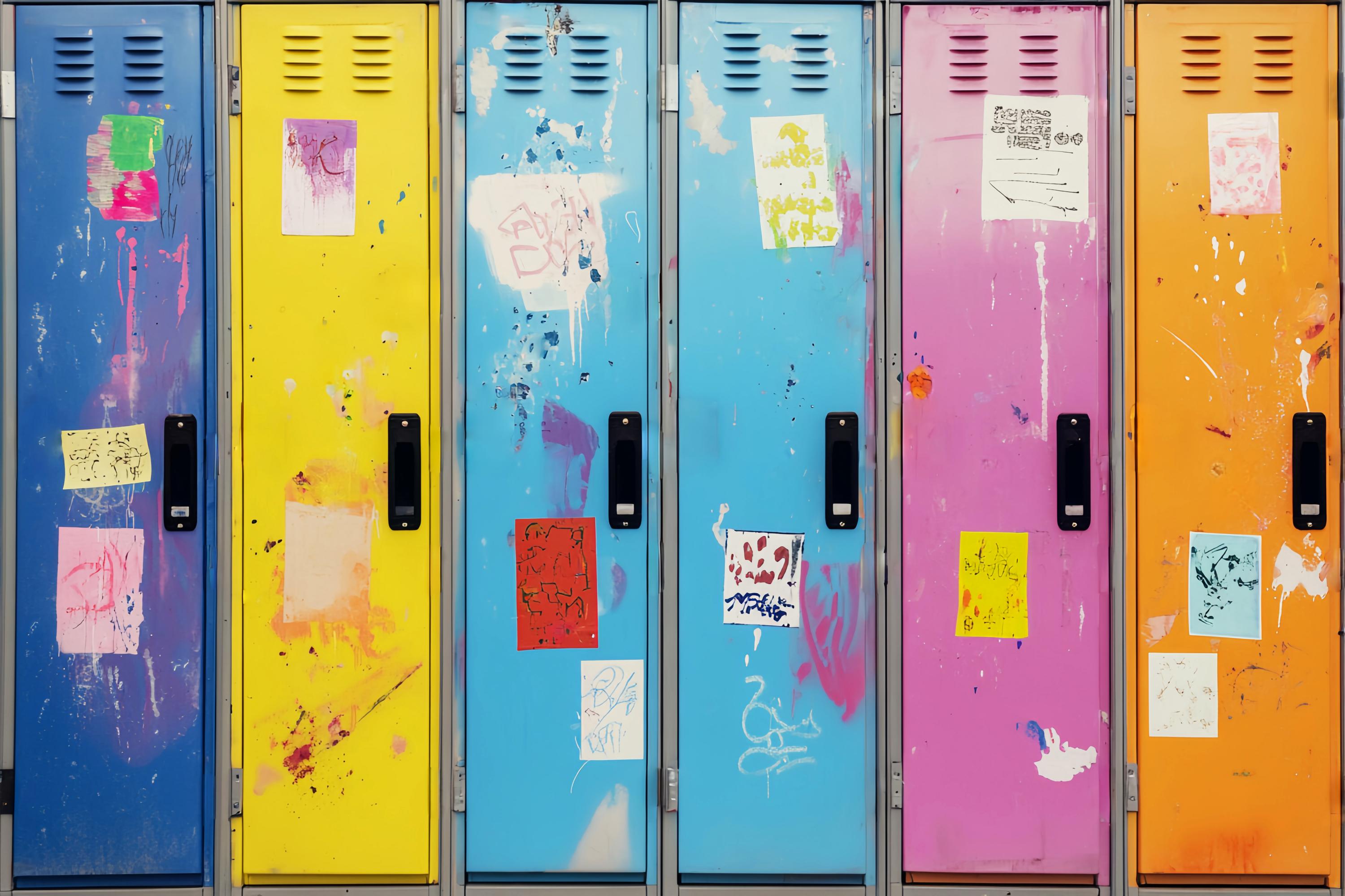 School Locker Backdrop Graffiti Painted School Lockers School Picture Backdrop LXX58-118