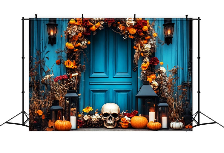 Halloween Photography Backdrop Skull Floral Porch Backdrop LXX58-12