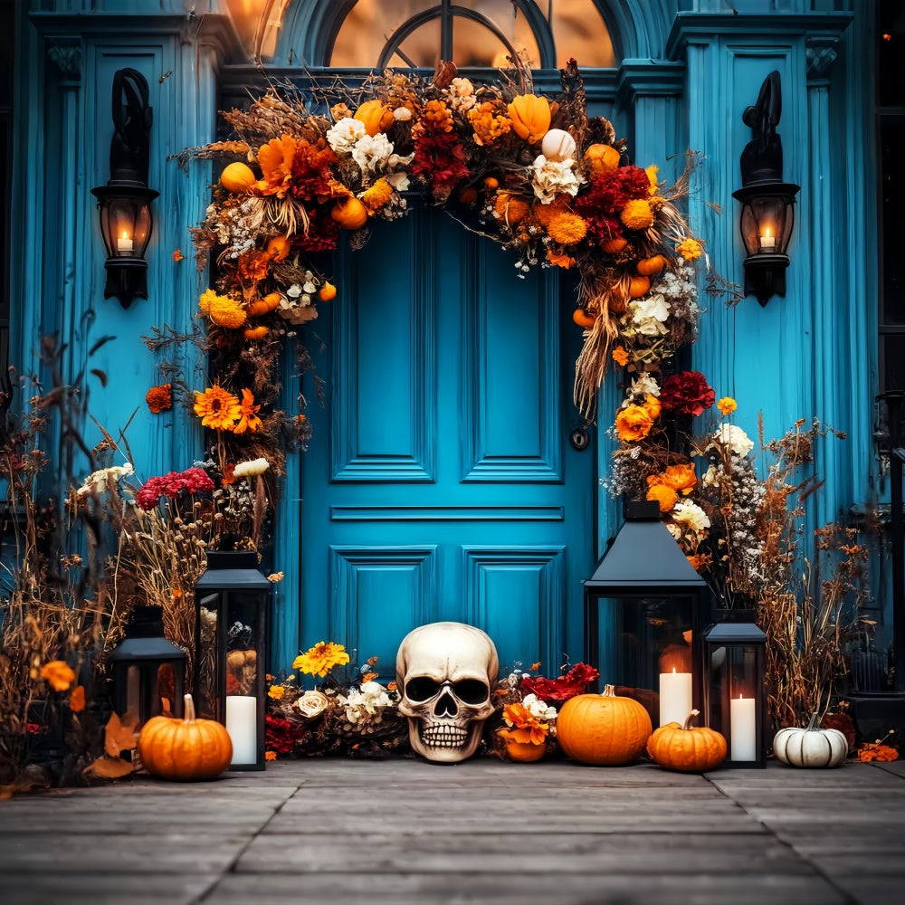 Halloween Photography Backdrop Skull Floral Porch Backdrop LXX58-12