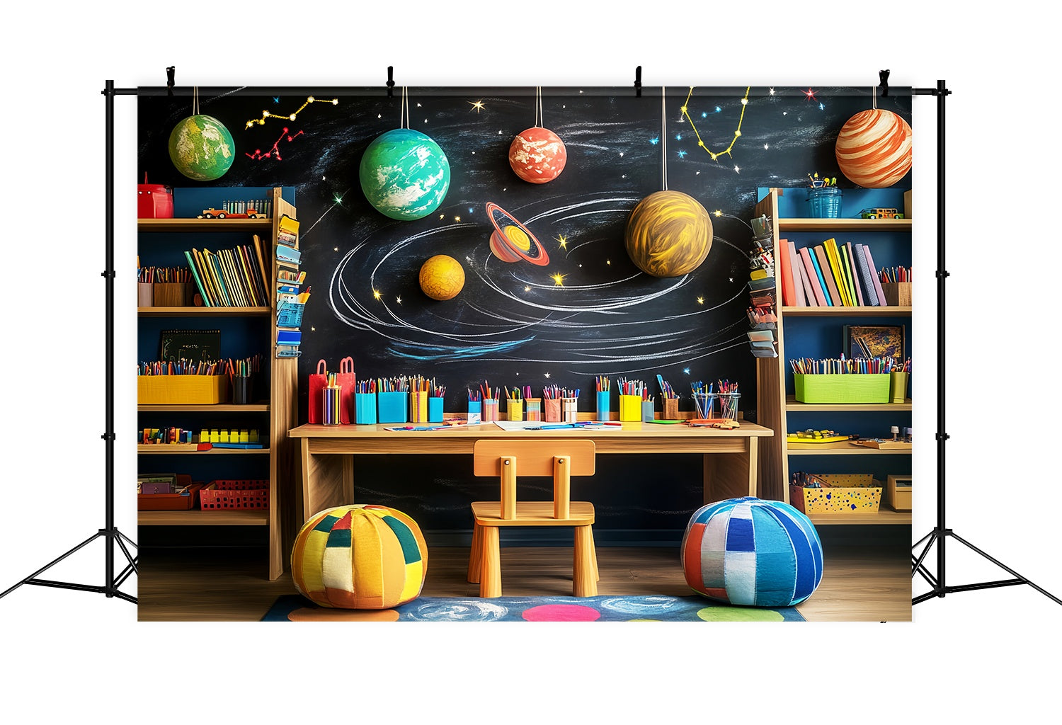 Preschool Photo Backdrops Space Classroom Planet Decorations Back To School Backdrops LXX58-122