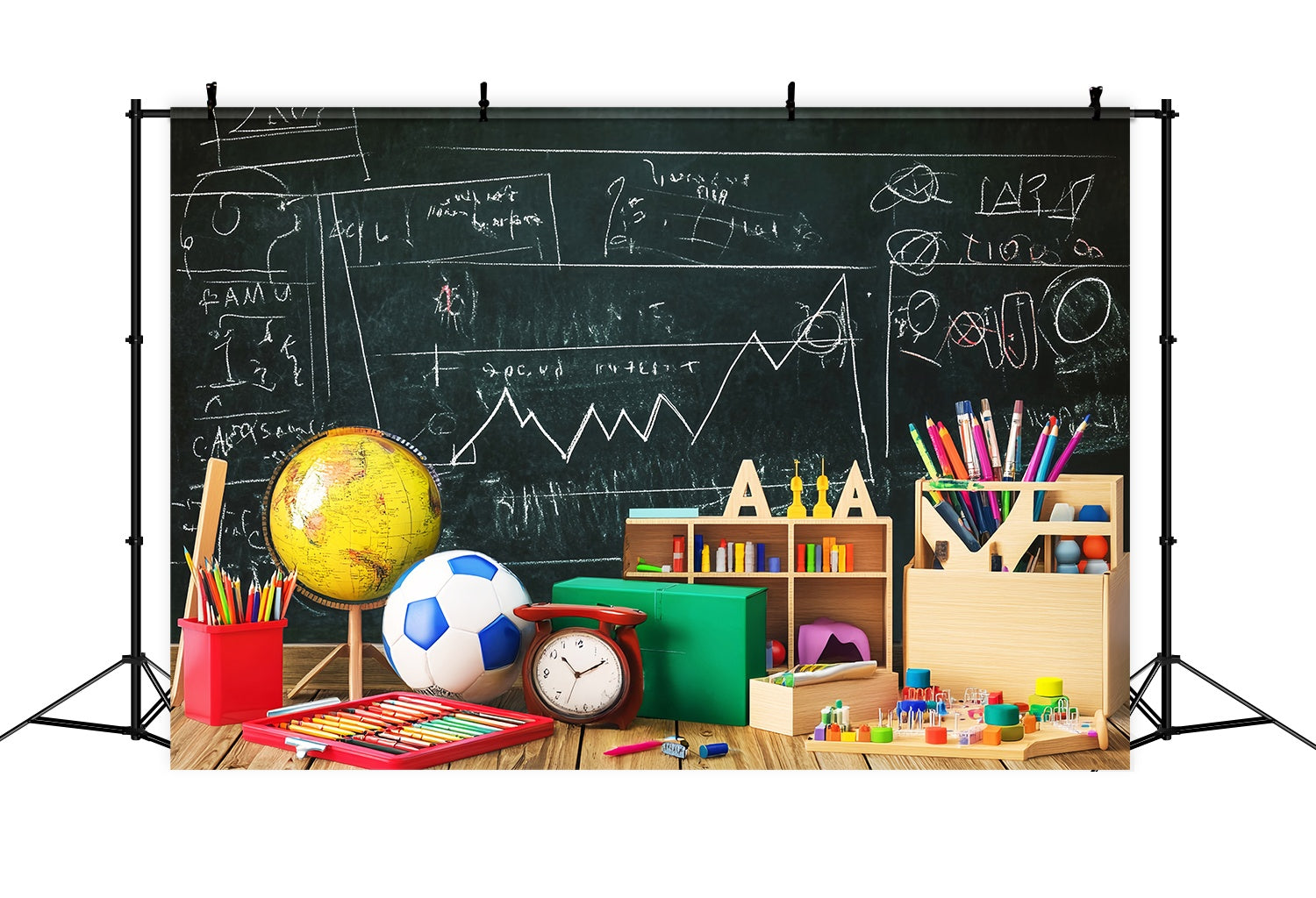 Back To School Chalkboard Backdrop Chalkboard Drawings Stationery Globe Supplies Back To School Backdrops LXX58-123