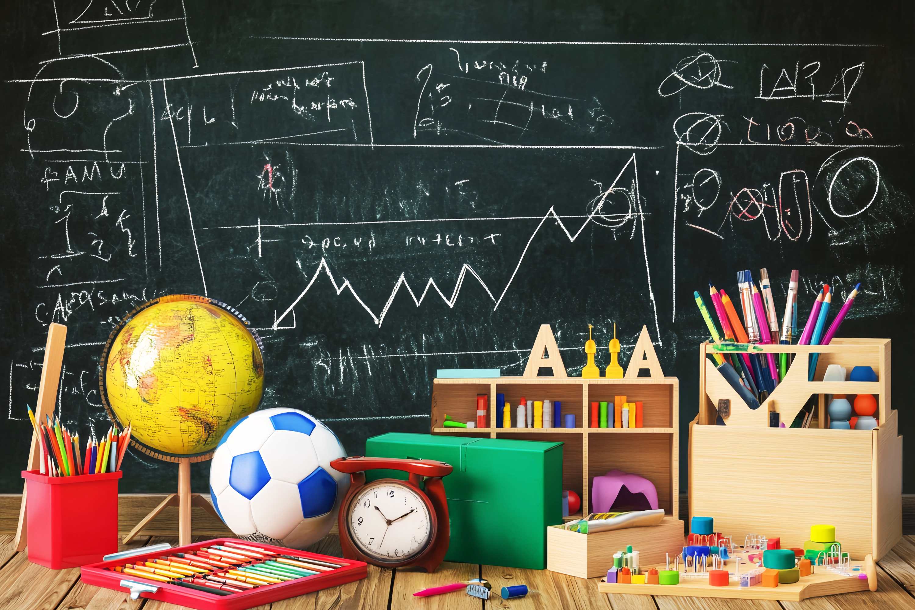 Back To School Chalkboard Backdrop Chalkboard Drawings Stationery Globe Supplies Back To School Backdrops LXX58-123