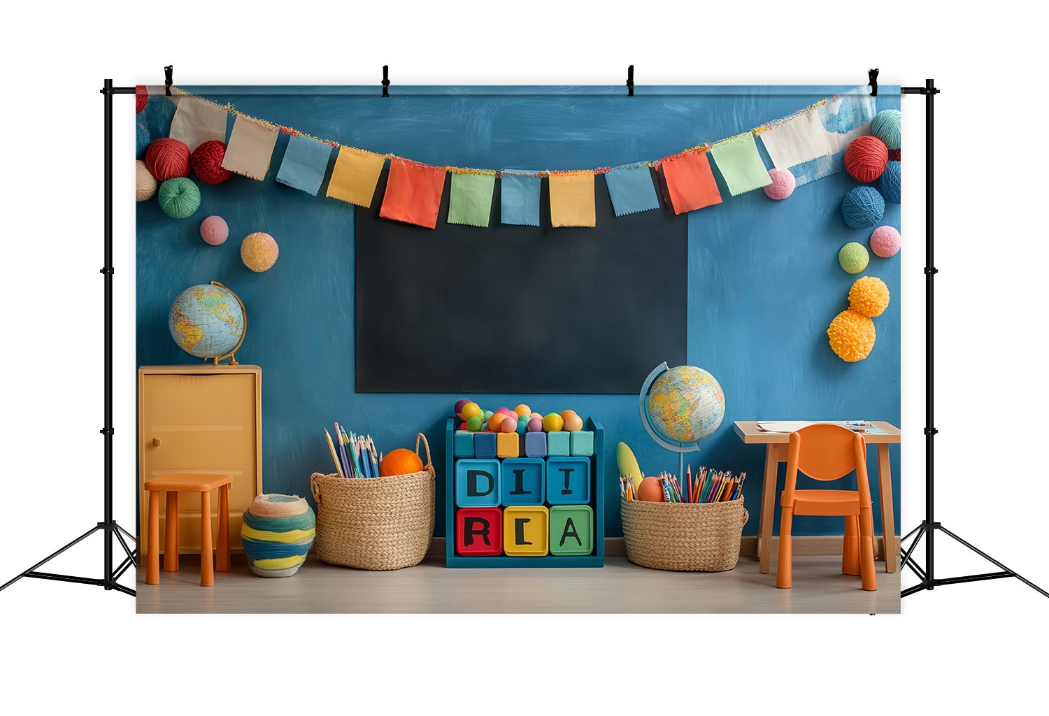 School Classroom Backdrop Colorful Classroom Globes Baskets Stationery Back To School Photography Backdrops LXX58-124