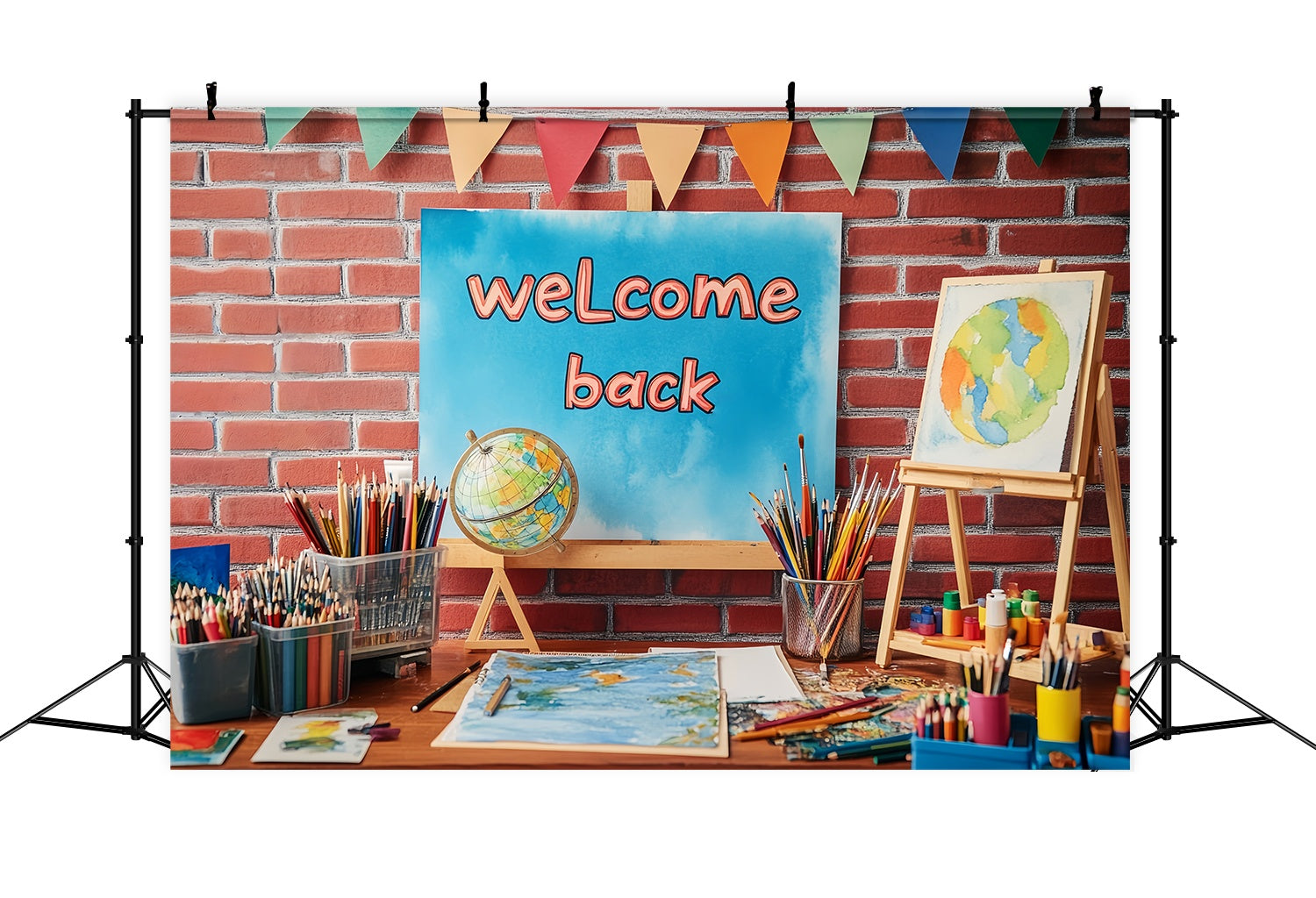 Preschool Backdrop Brick Wall Welcome Back Art Supplies Back To School Backdrop LXX58-125