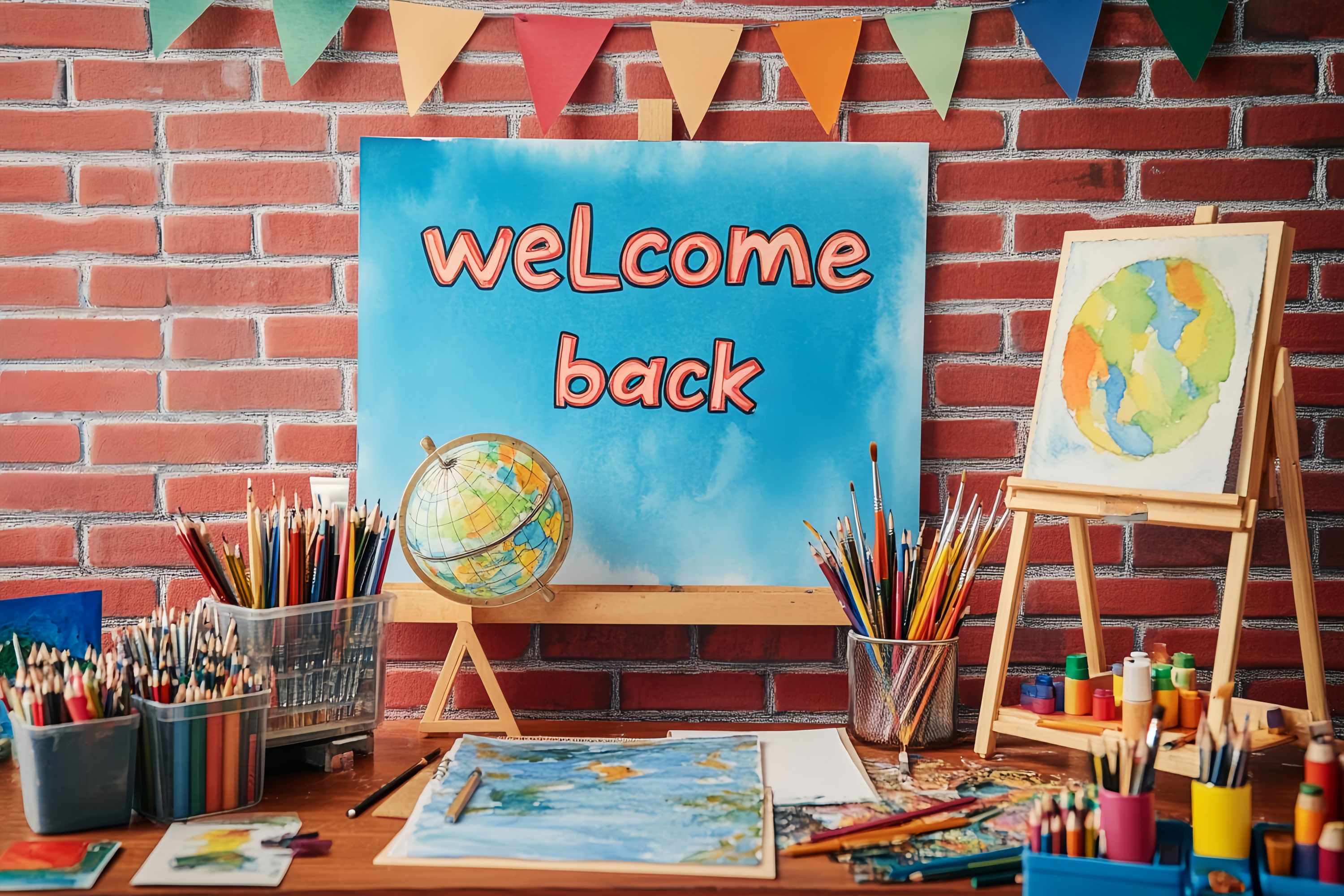Preschool Backdrop Brick Wall Welcome Back Art Supplies Back To School Backdrop LXX58-125