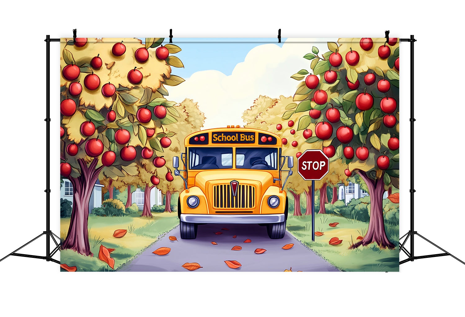 School Bus Backdrop Apple Orchard Autumn School Bus Back To School Backdrops LXX58-130