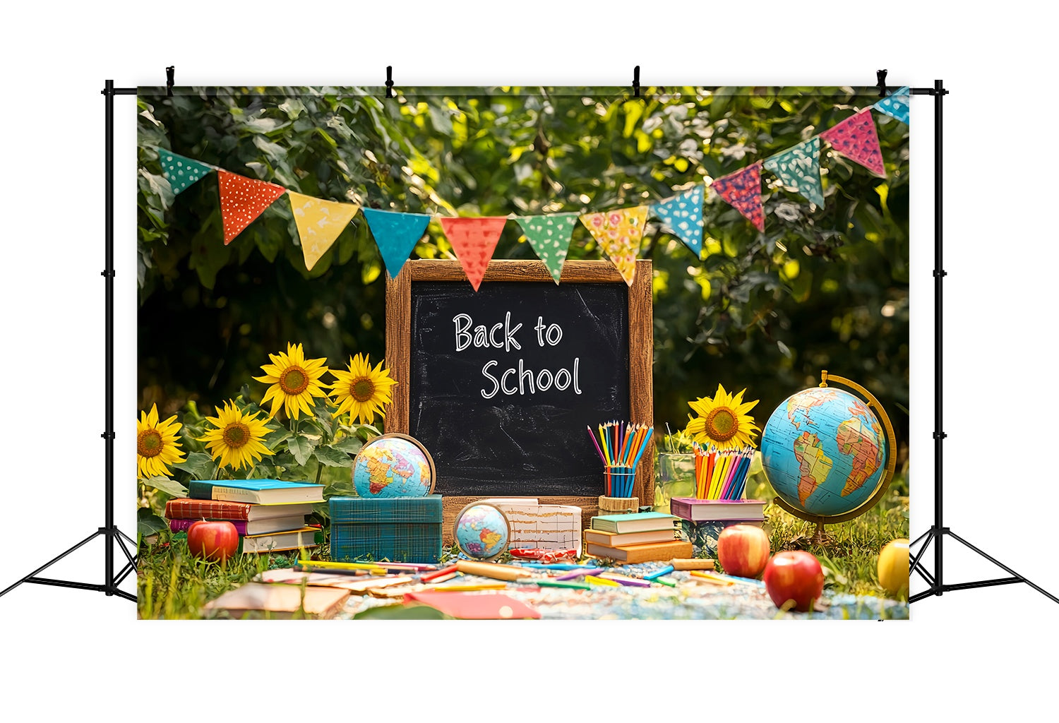 Back To School Chalkboard Backdrop Outdoor Blackboard Sunflowers Pencils Back To School Backdrop Ideas LXX58-132