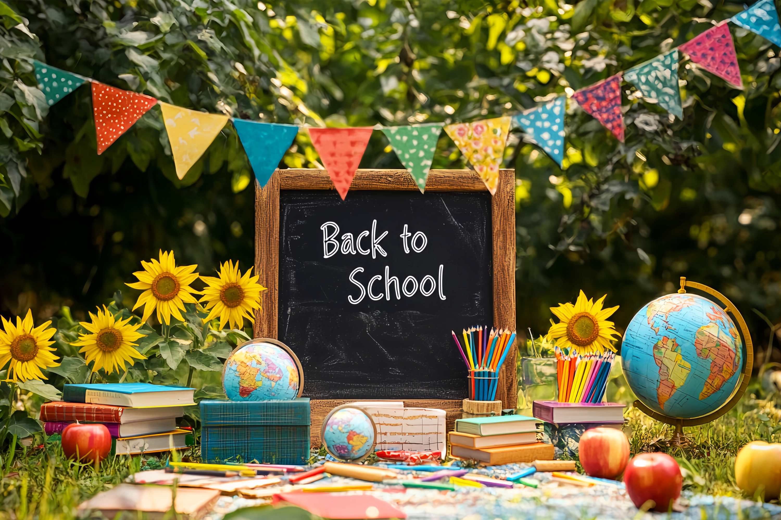 Back To School Chalkboard Backdrop Outdoor Blackboard Sunflowers Pencils Back To School Backdrop Ideas LXX58-132
