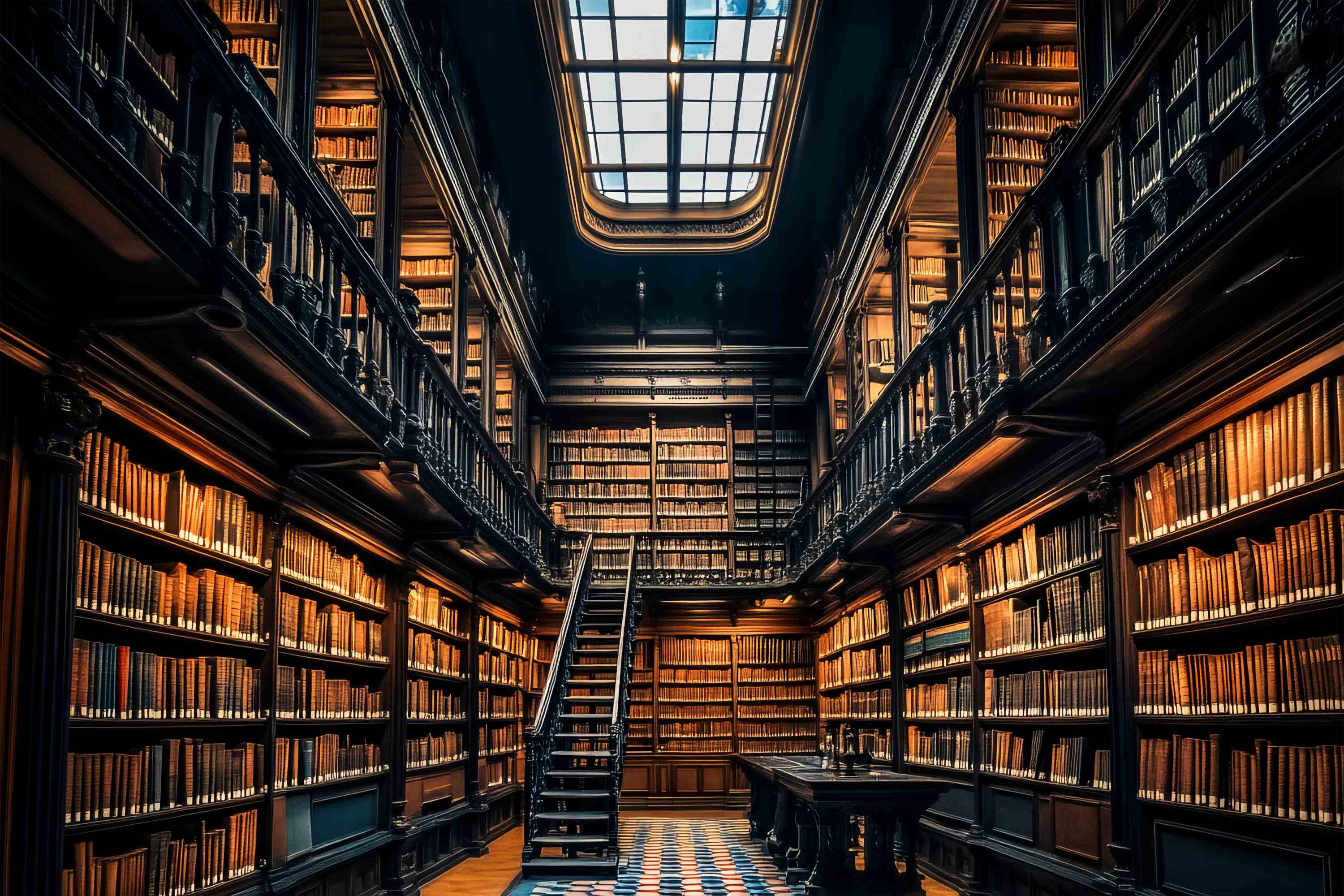 School Hallway Backdrop Grand Library Wooden Bookshelves Ladder Back To School Photography Backdrops LXX58-135