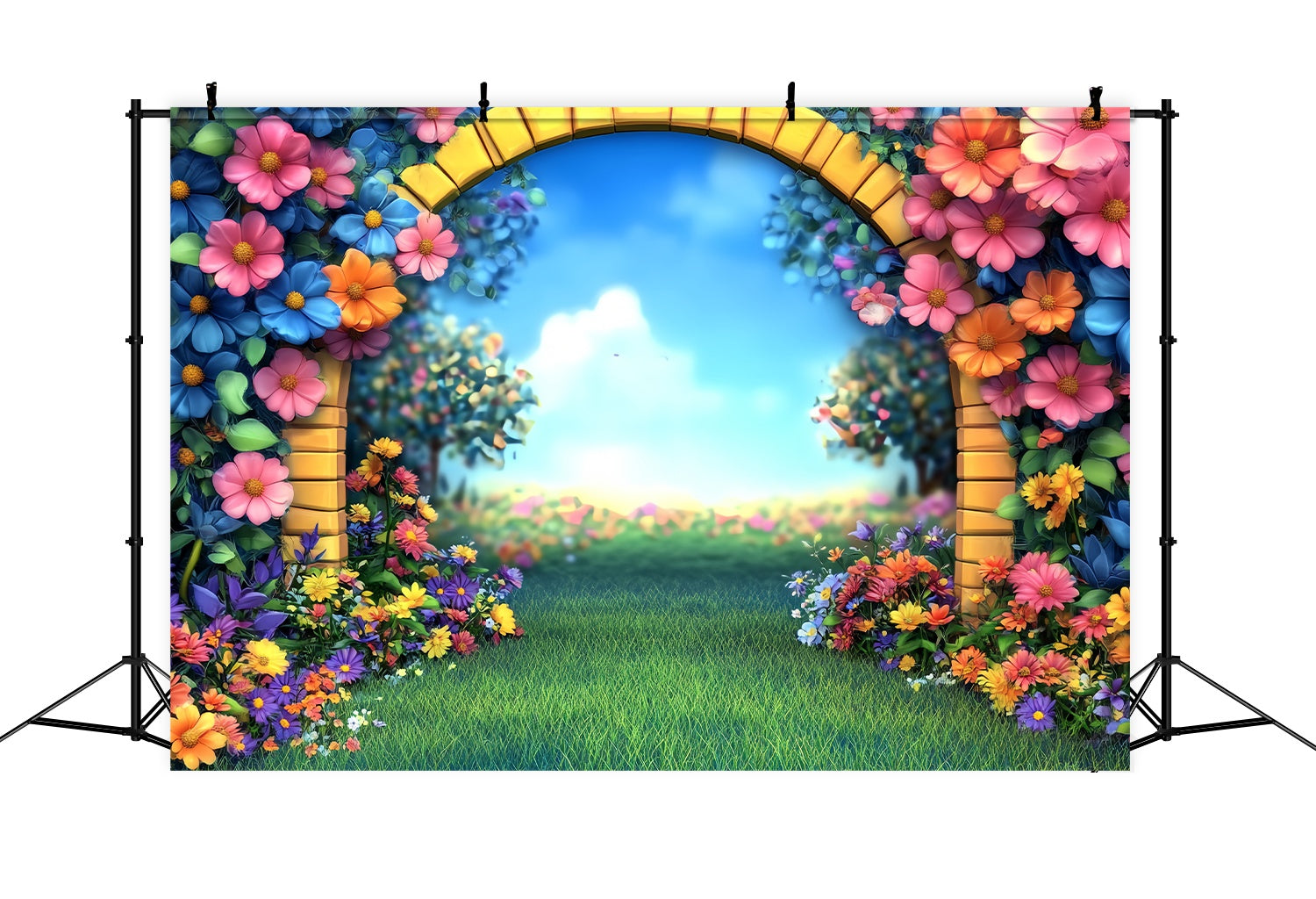 Preschool Backdrop Cartoon Garden Arch Colorful Flowers Back To School Backdrops LXX58-138
