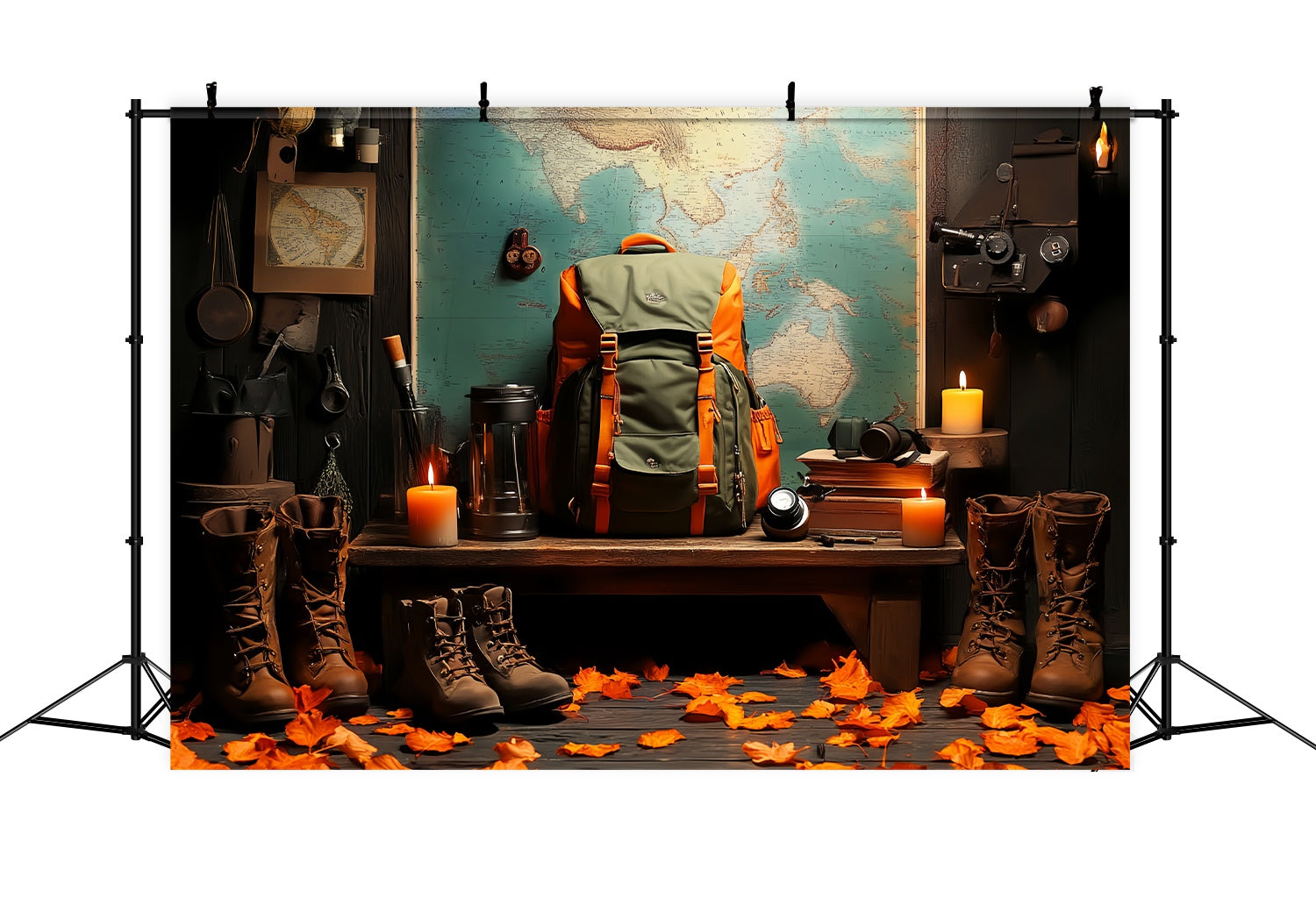 Back To School Photo Backdrop Adventure Travel Gear Map Display Backdrop LXX58-140