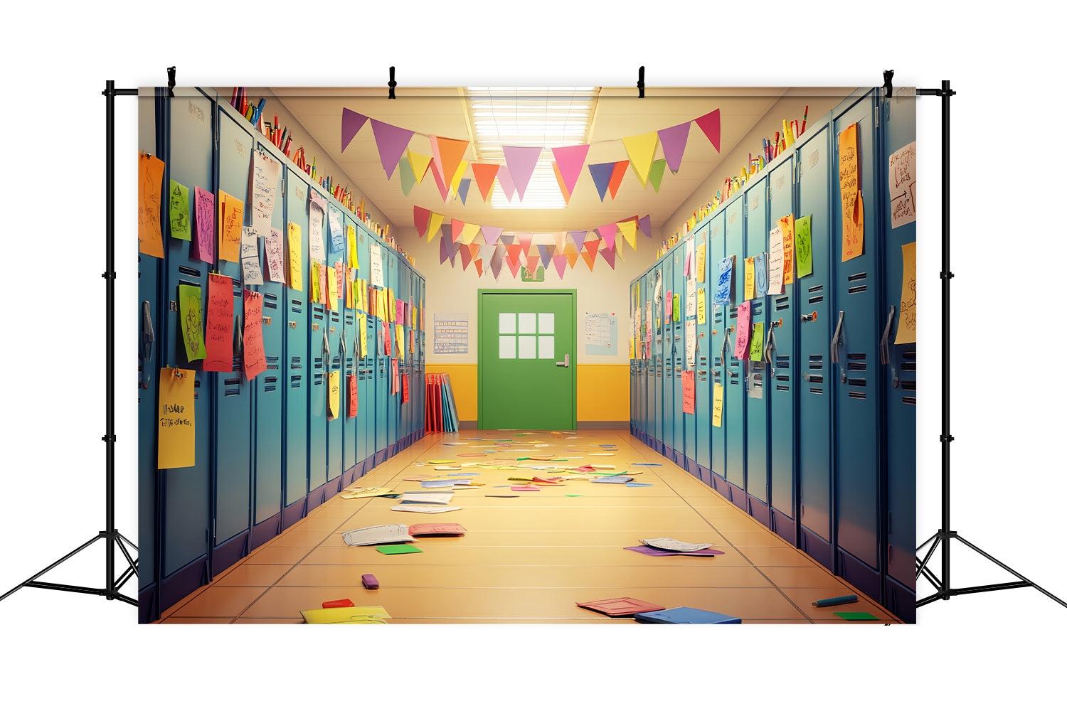 School Hallway Backdrop Colorful Locker Hallway Banners Back To School Photo Backdrop LXX58-143
