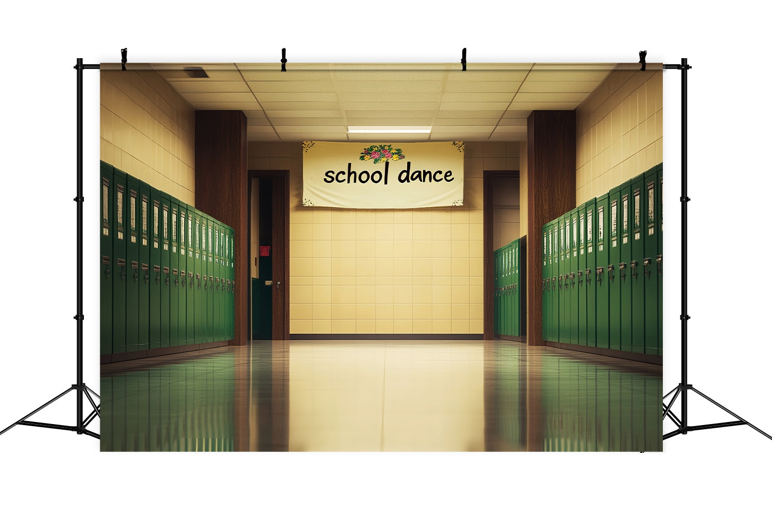 School Hallway Backdrop Green Locker Hallway Dance Banner Back To School Backdrop LXX58-145