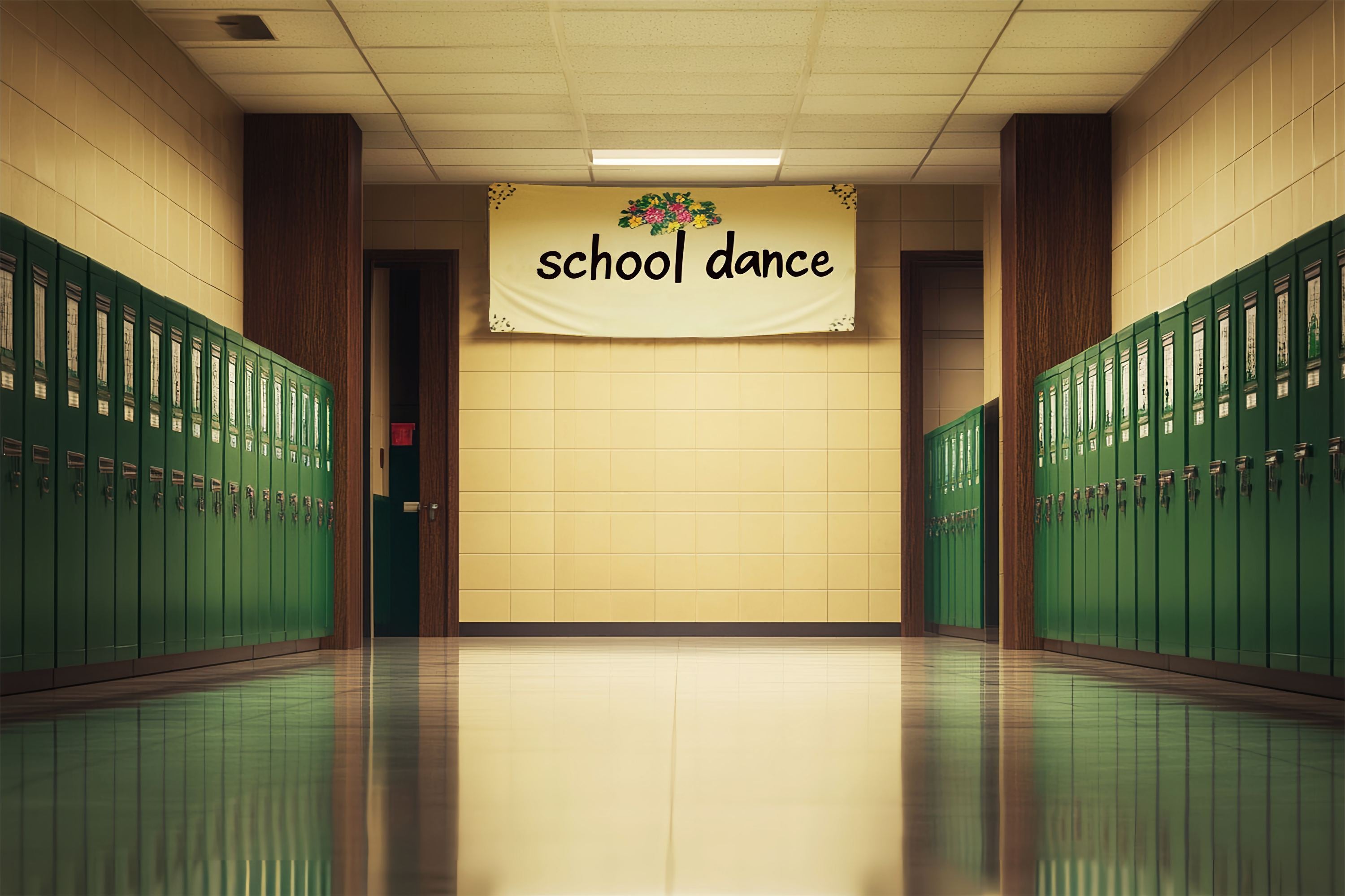 School Hallway Backdrop Green Locker Hallway Dance Banner Back To School Backdrop LXX58-145