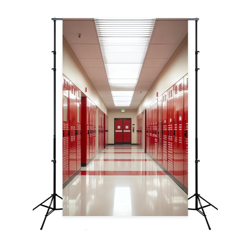 School Hallway Backdrop Shiny Red Locker Corridor Back To School Backdrops LXX58-146