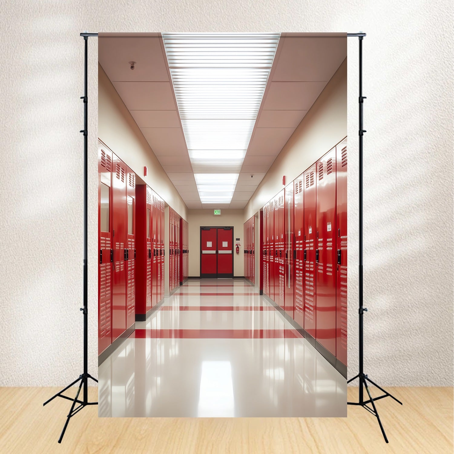 School Hallway Backdrop Shiny Red Locker Corridor Back To School Backdrops LXX58-146