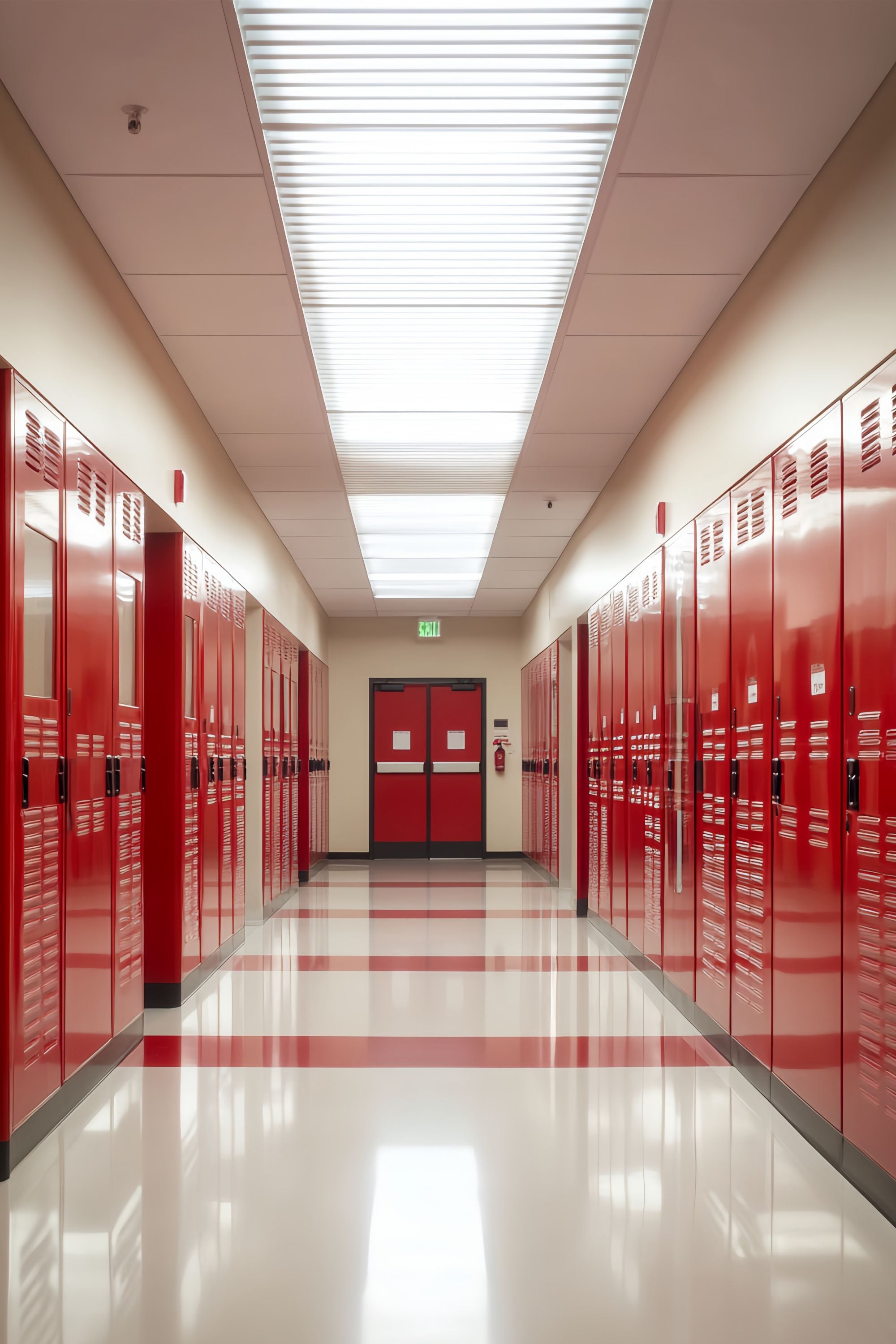 School Hallway Backdrop Shiny Red Locker Corridor Back To School Backdrops LXX58-146