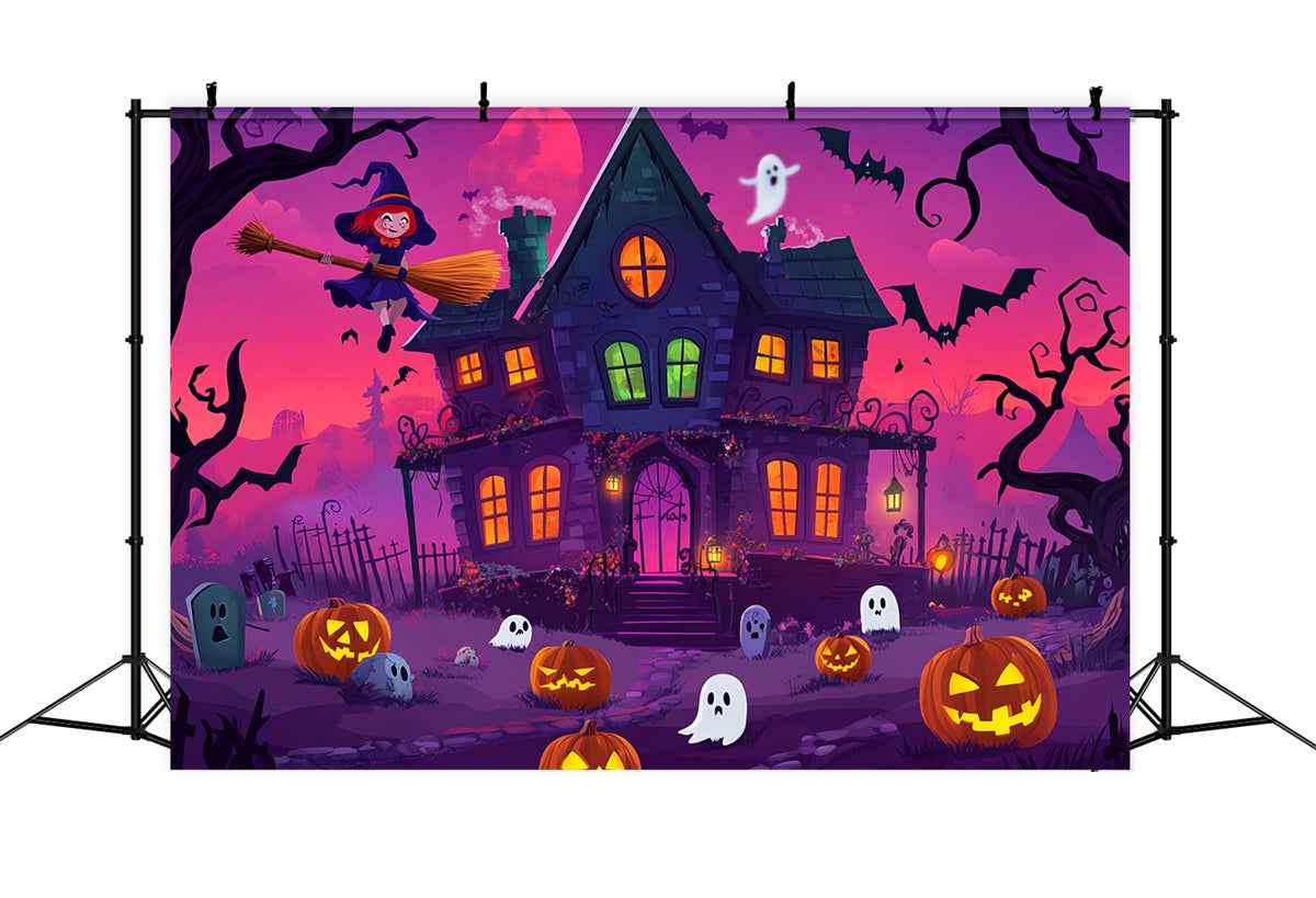 Haunted House Backdrop Cartoon Enchanted Night Backdrop LXX58-15