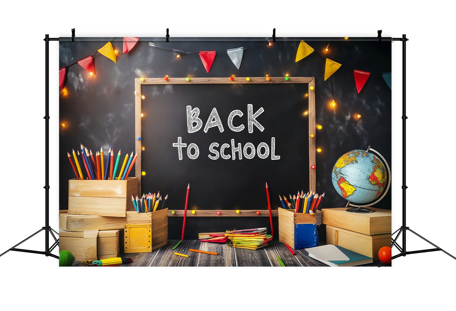 Back To School Chalkboard Backdrop String Lights Chalkboard Pencil Display Back To School Backdrop LXX58-150